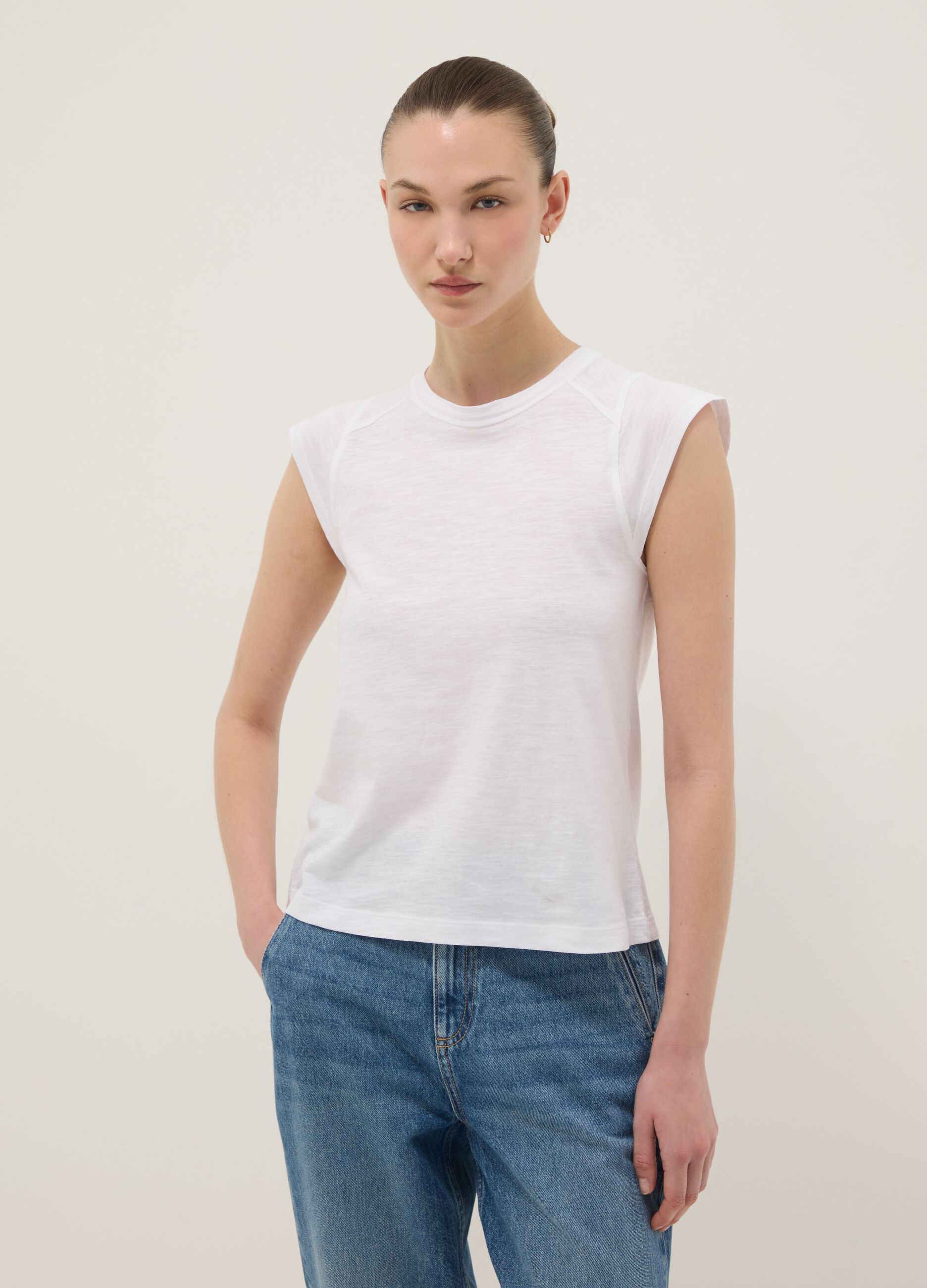 White short sleeve pure cotton T-shirt regular fit