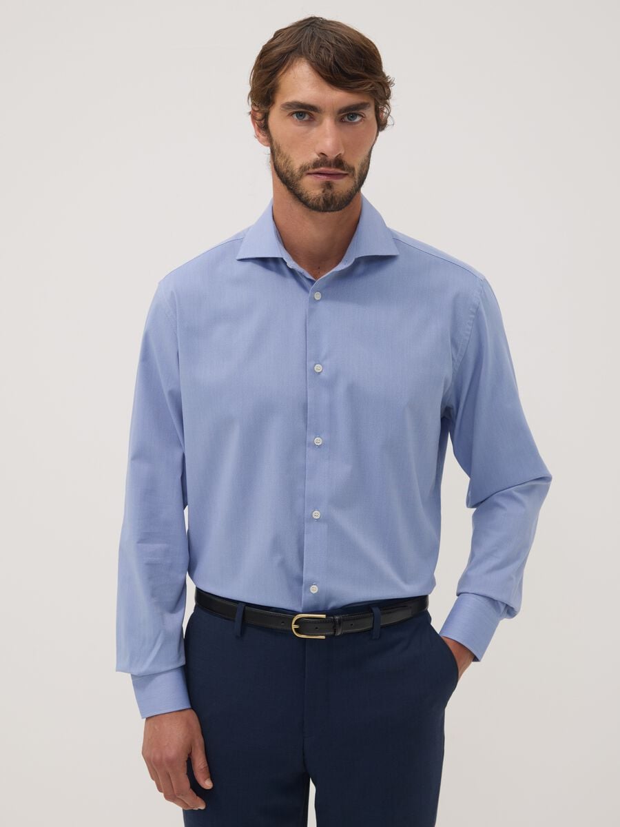 Air force blue lyocell-blend regular fit easy-iron shirt_0