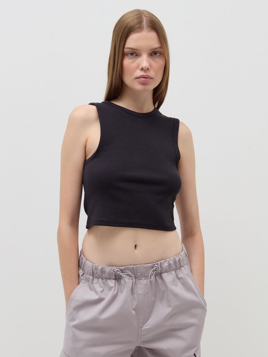 Ribbed crop tank top with lurex_0