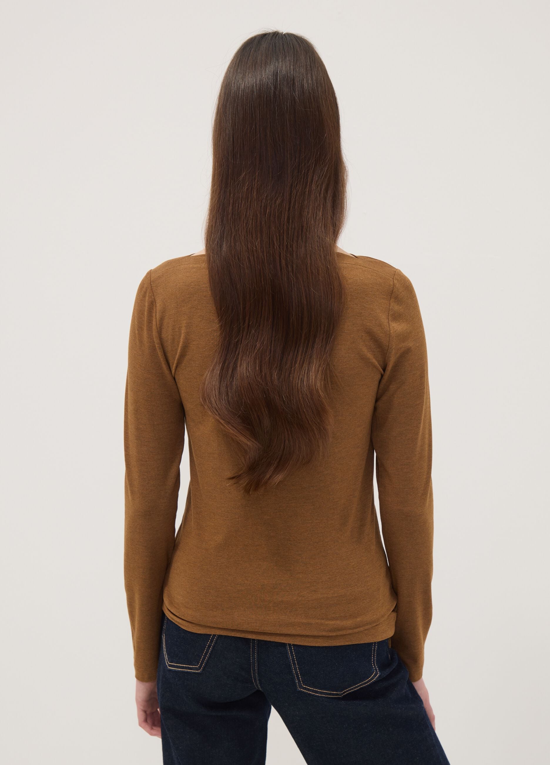 Brown slim-fit stretch viscose T-shirt