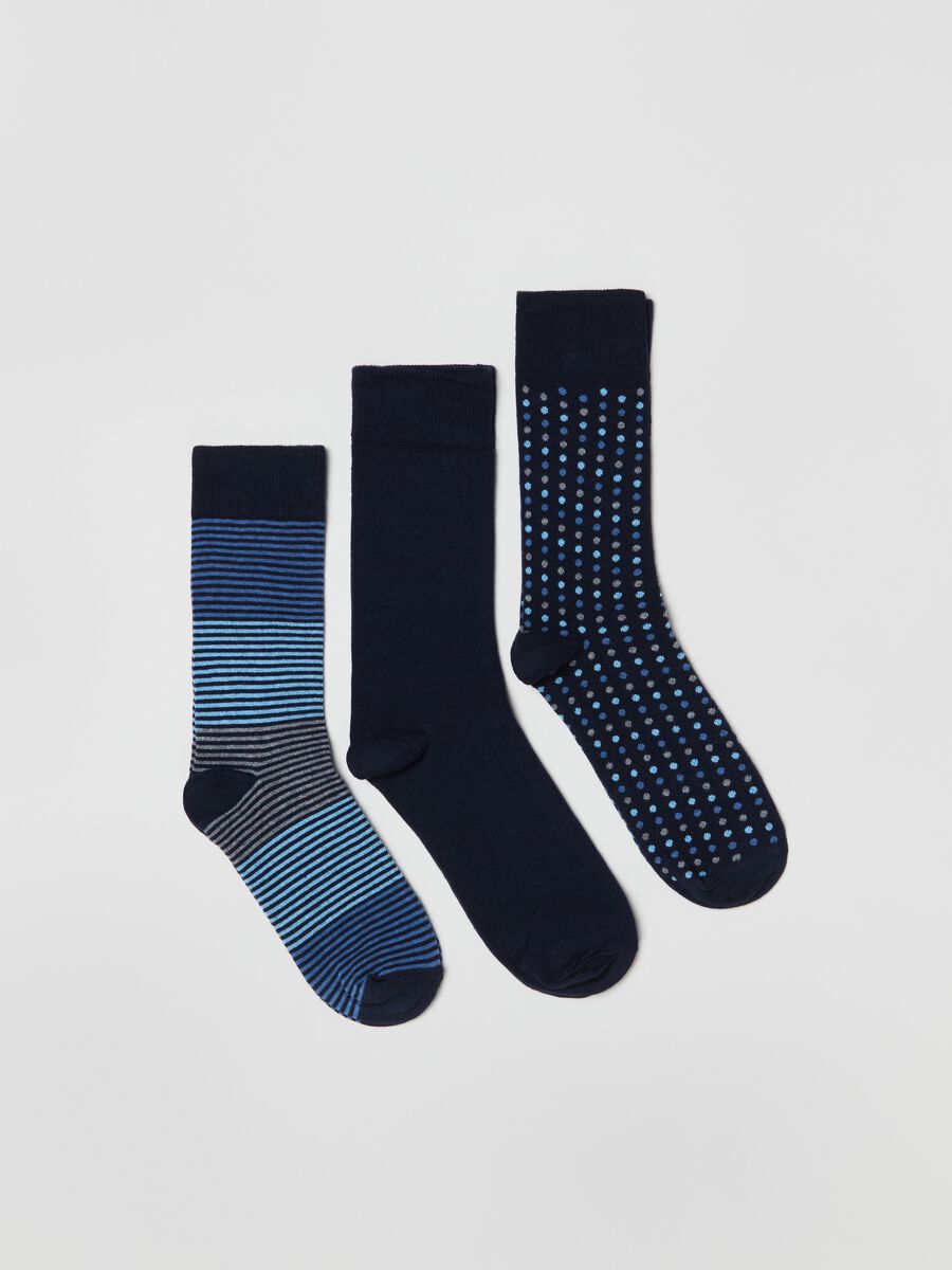 Three-pair pack short socks with striped and polka dot pattern_0