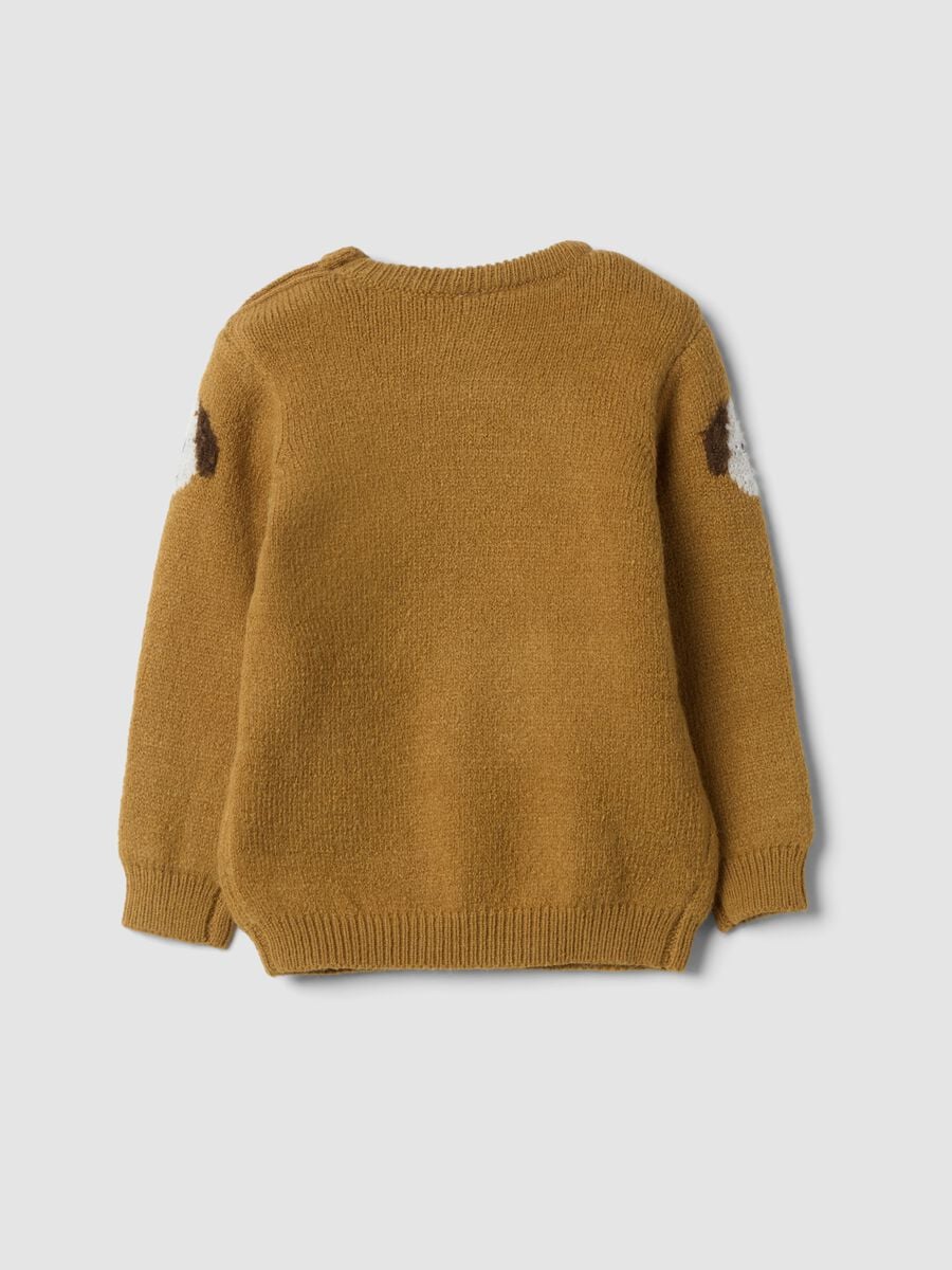 Maglione marrone girocollo jacquard con cagnolini_1