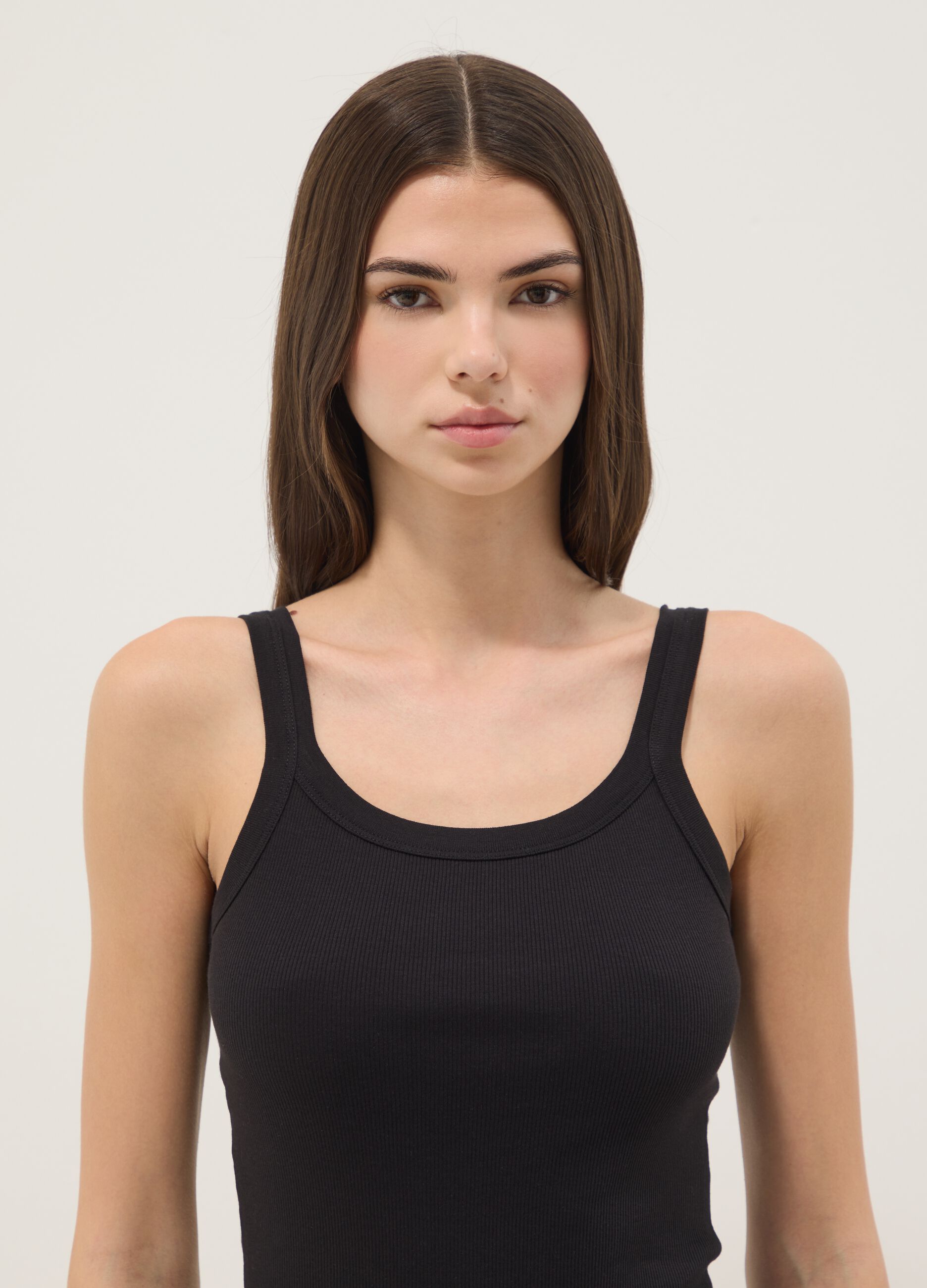 Black pure cotton tank top regular fit with wide shoulder