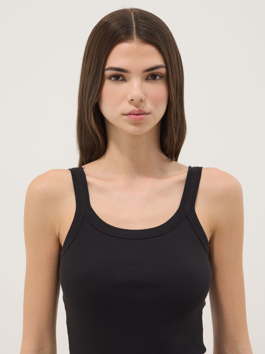 Black pure cotton tank top regular fit with wide shoulder_1