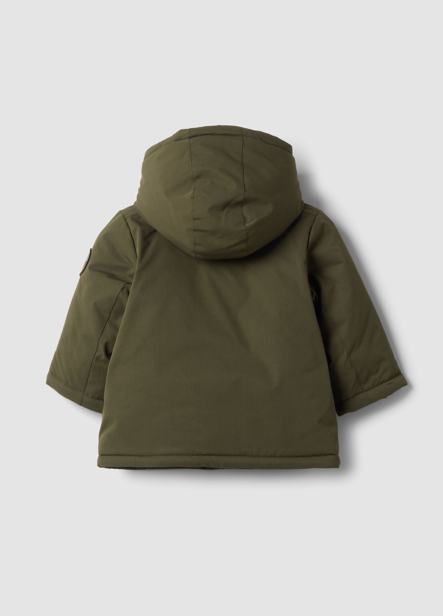 Long padded green parka with hood