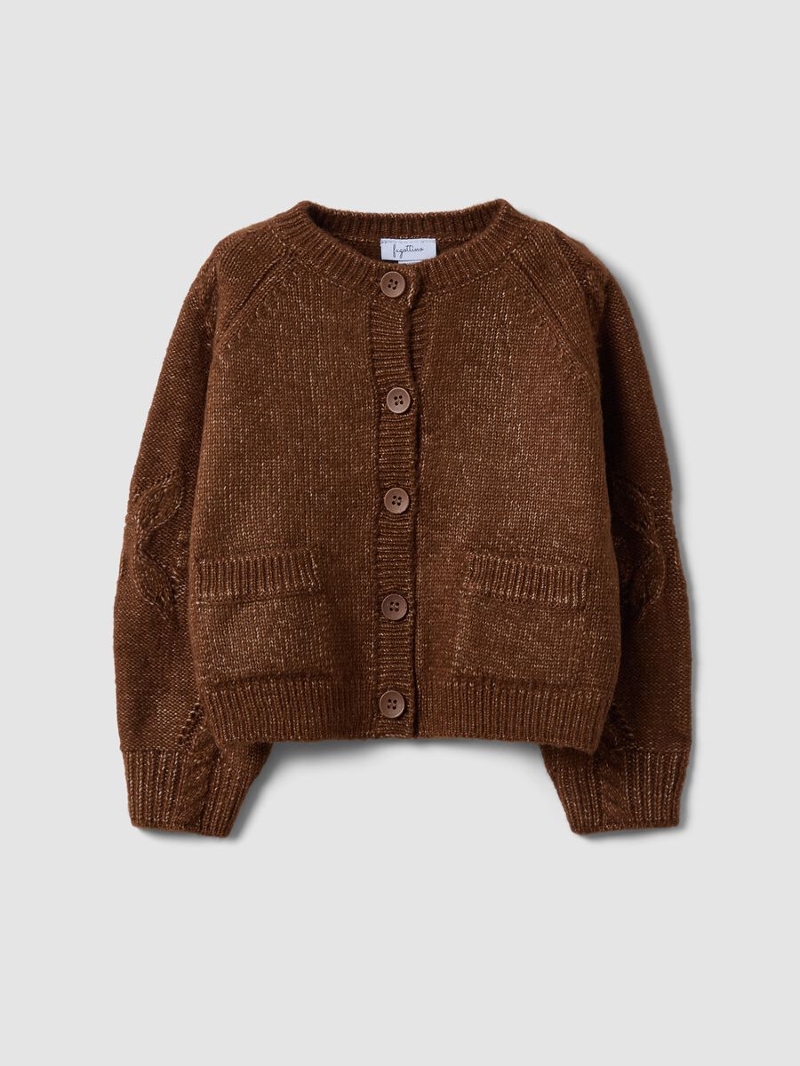 Brown knitted crew-neck cardigan_0