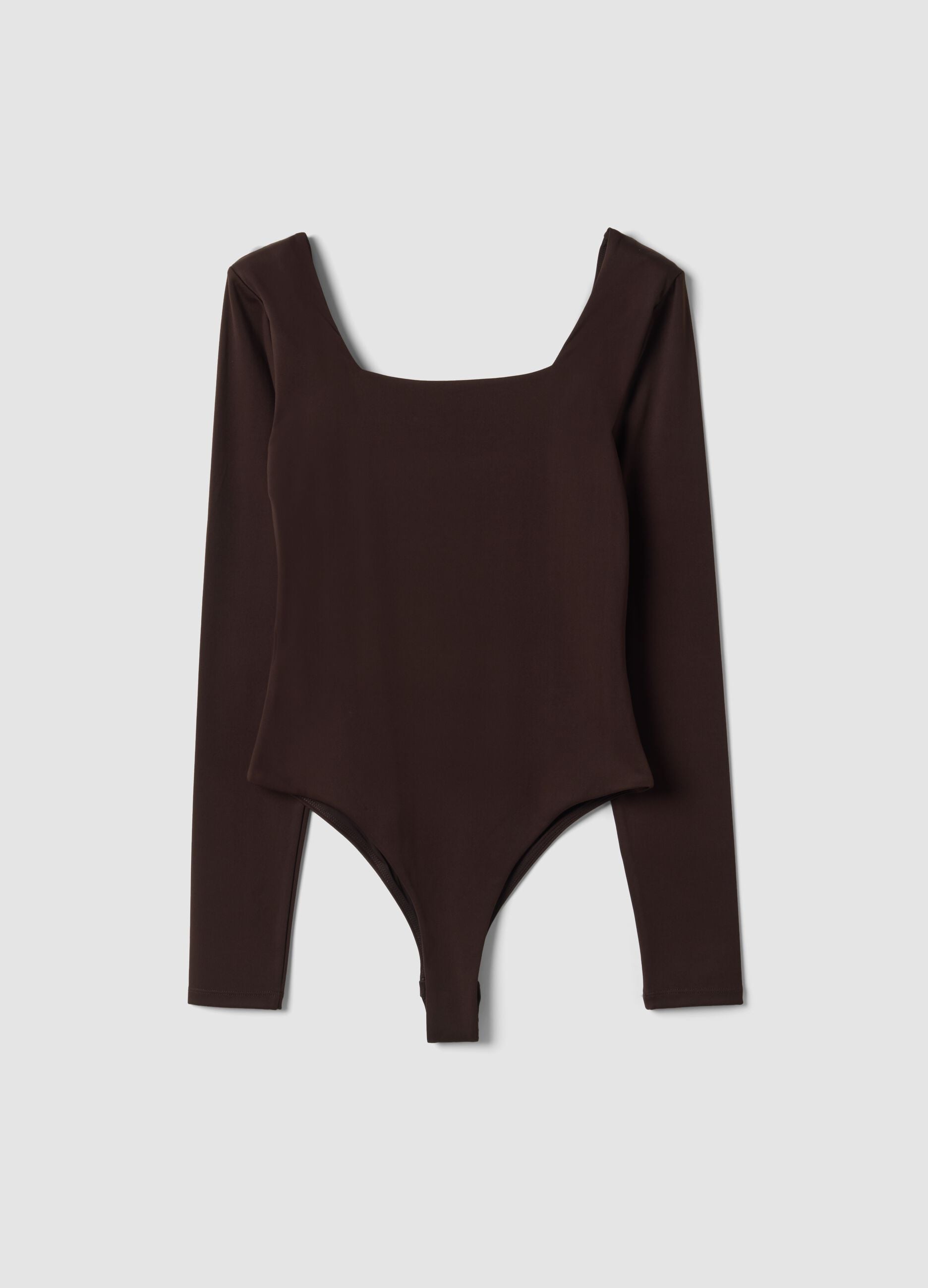 Brown bodysuit in breathable stretch fabric with wide neckline ALTAVIA STUDIO