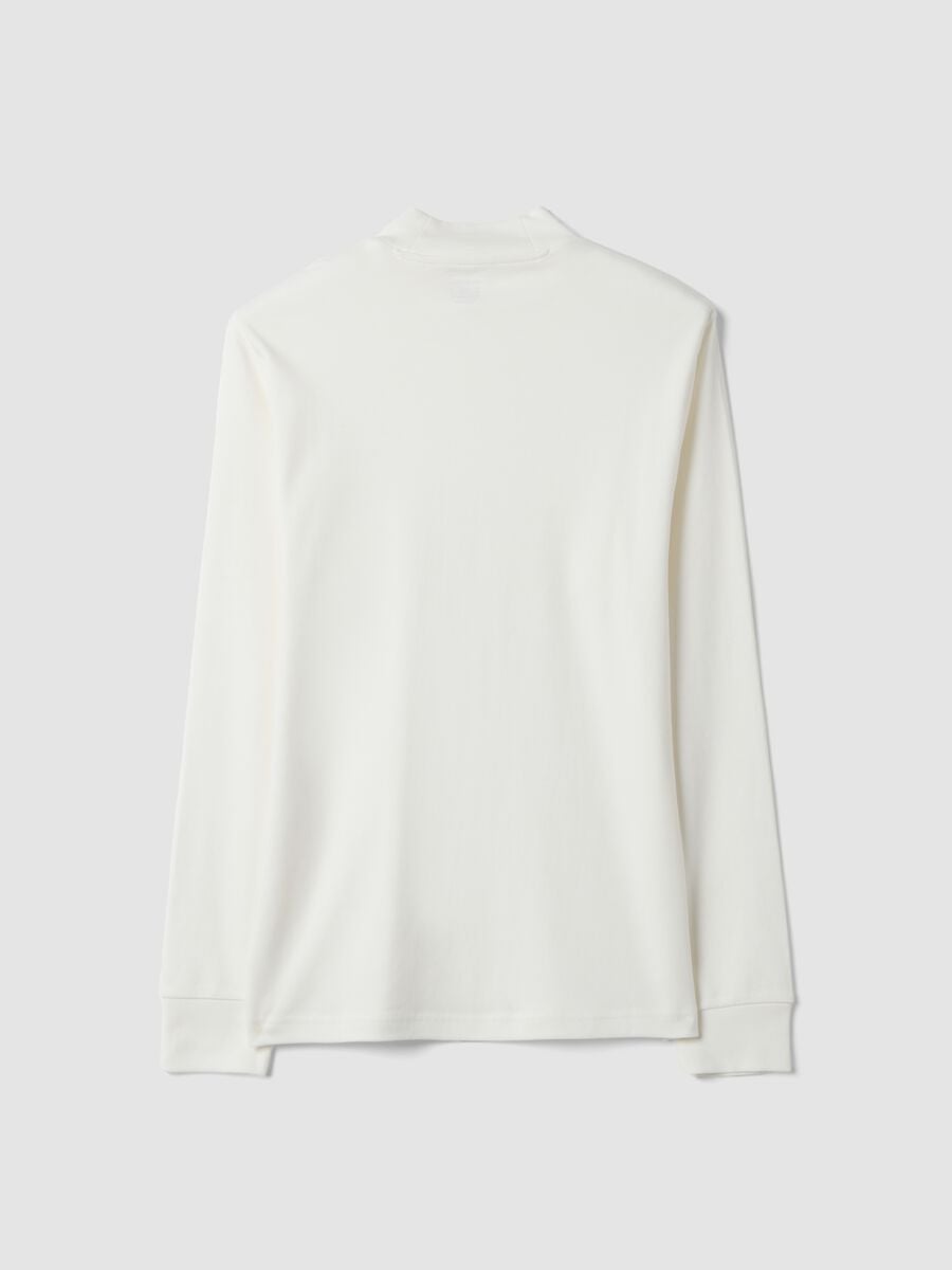 T-shirt bianca in puro cotone con collo rialzato strutturato_2