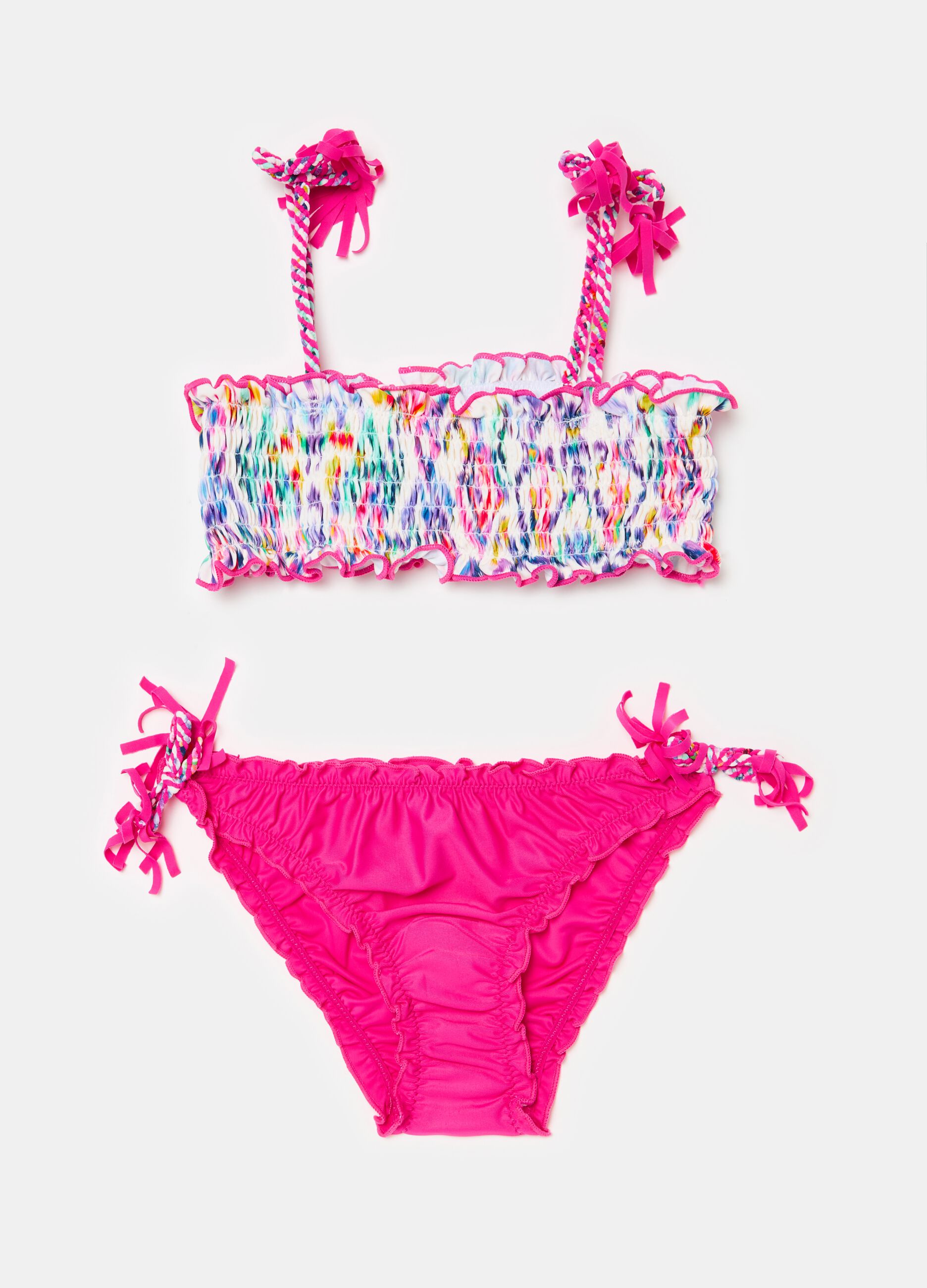 Bikini with tie-dye pattern and tassels