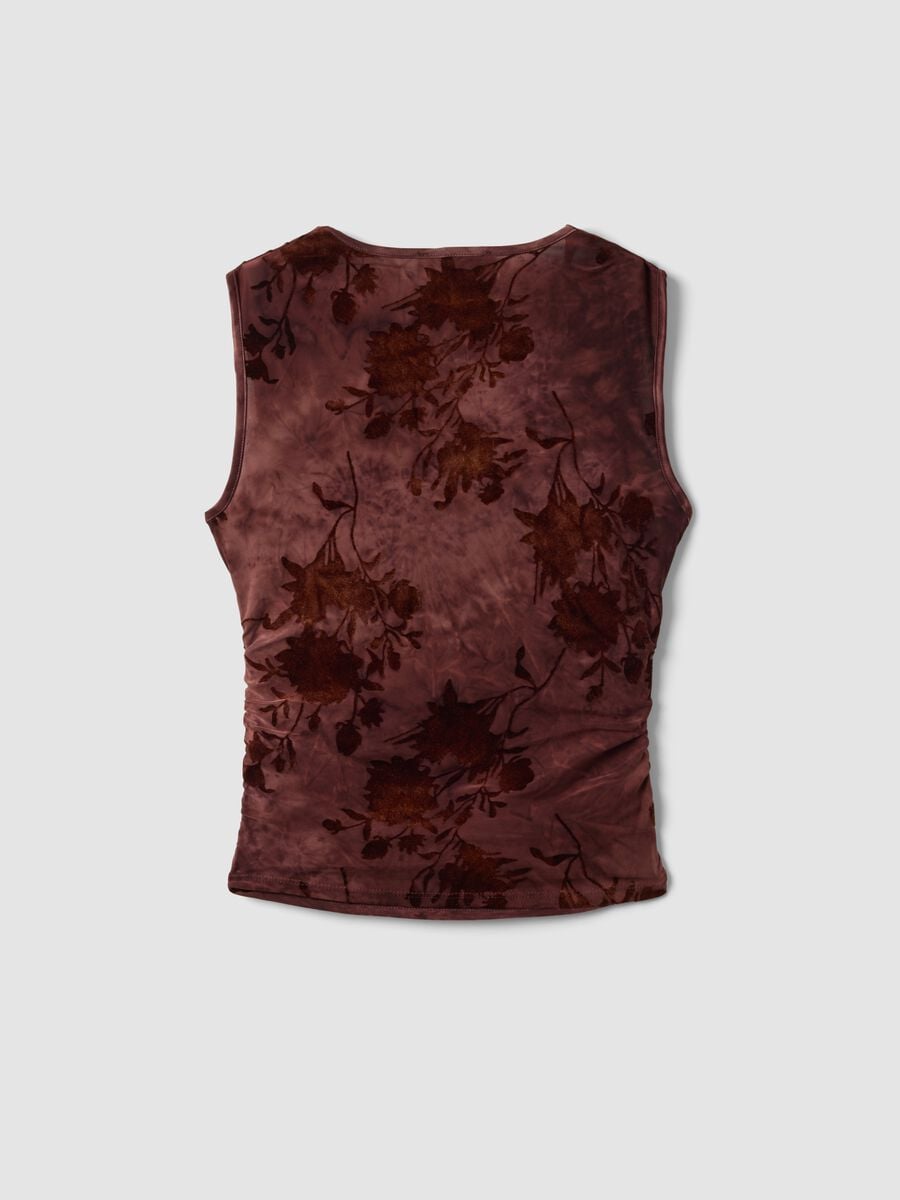 Top fitted rosso in tessuto elasticizzato con fantasia floreale_1