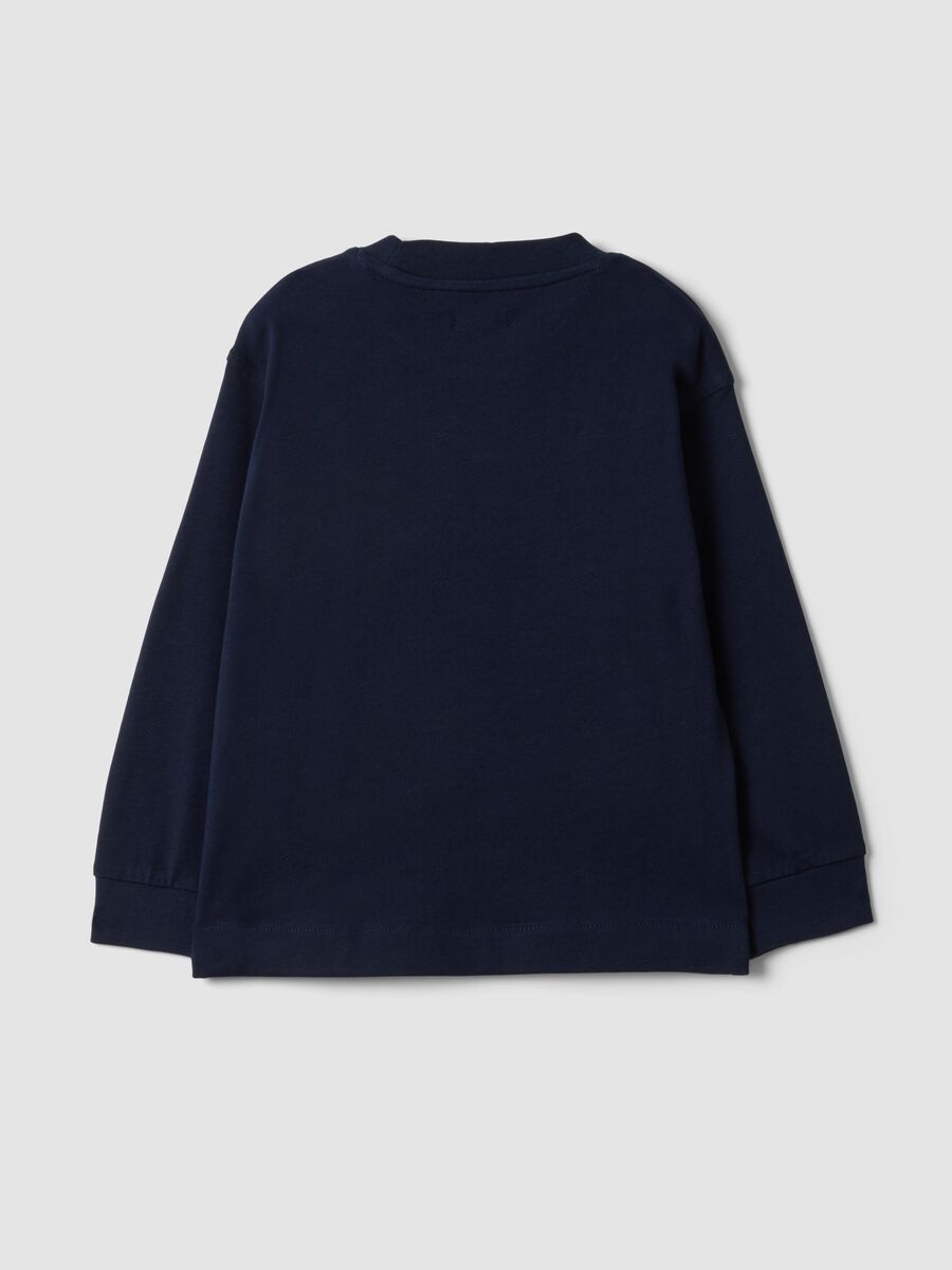 Blue long-sleeve crew-neck pure cotton T-shirt for boys_1