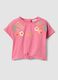 T-shirt rosa de manga curta em algod&atilde;o el&aacute;stico com estampado floral para beb&eacute; menina, corte regular_0