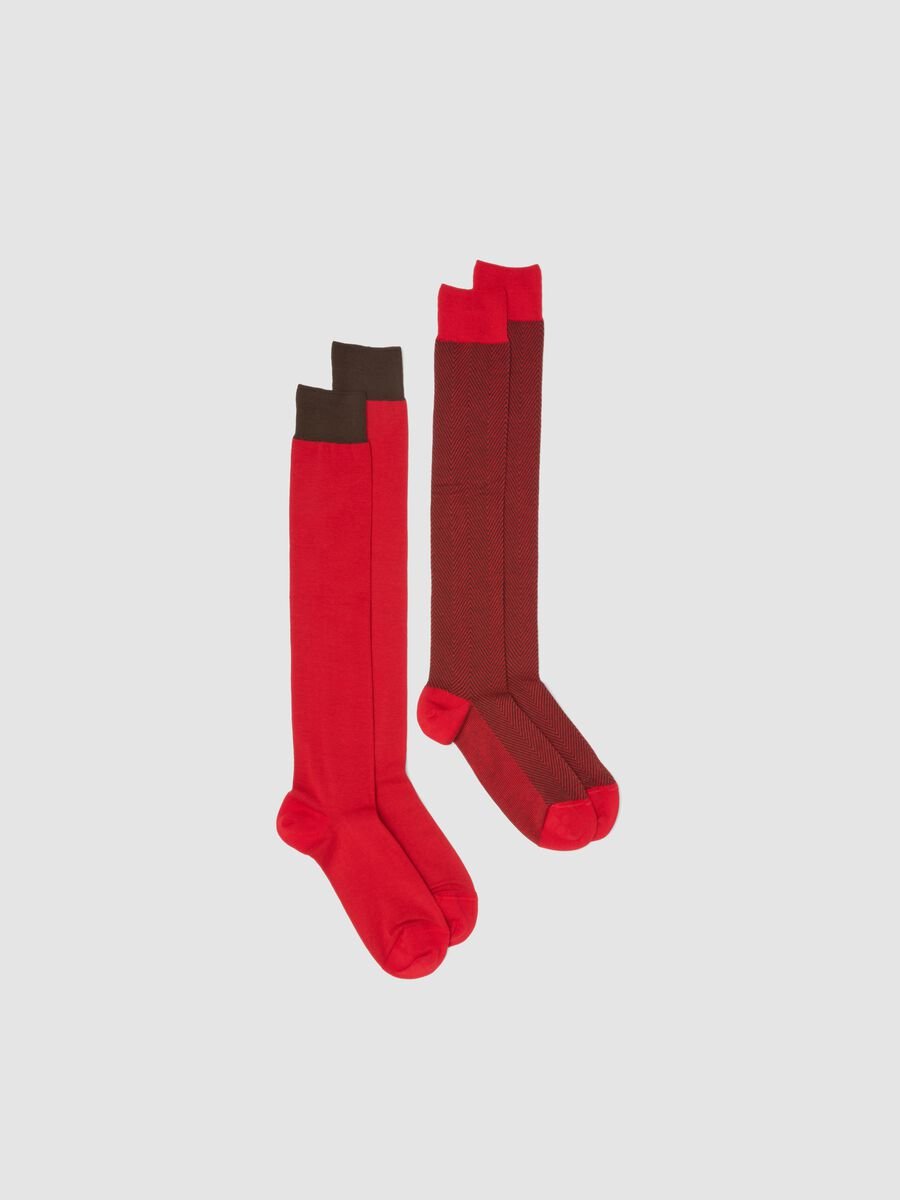 Two-pack long red stretch cotton blend socks_0