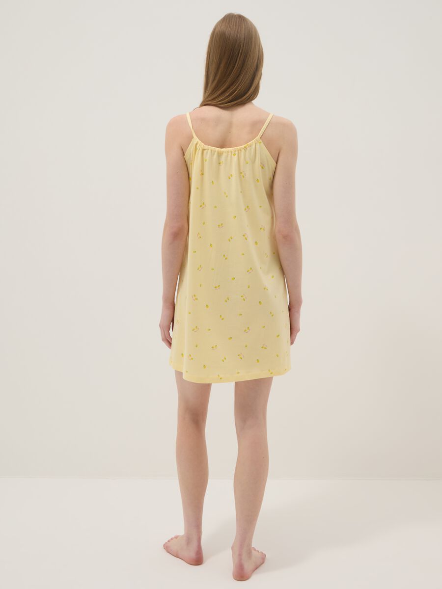 Yellow pure cotton nightdress with straps and lemon print_2