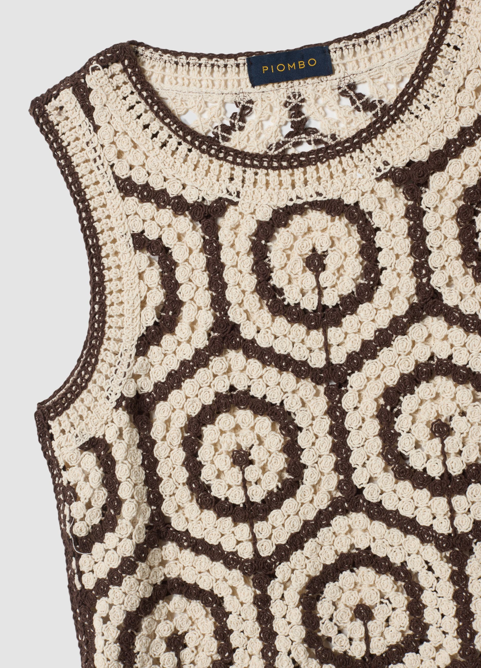 Regular-fit multicolour cotton-blend crochet top