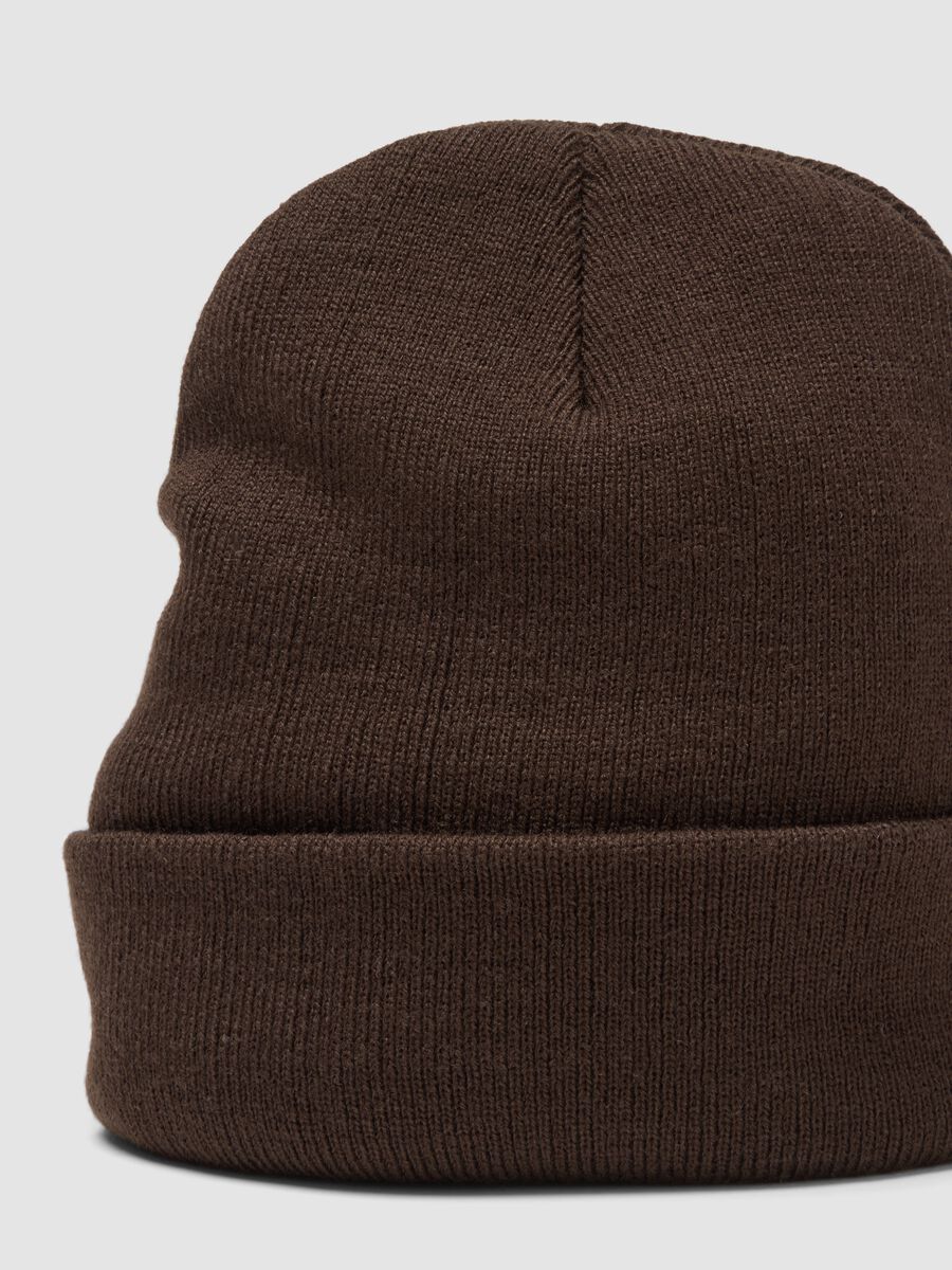 Brown jersey knit beanie with turn-up cuff_2