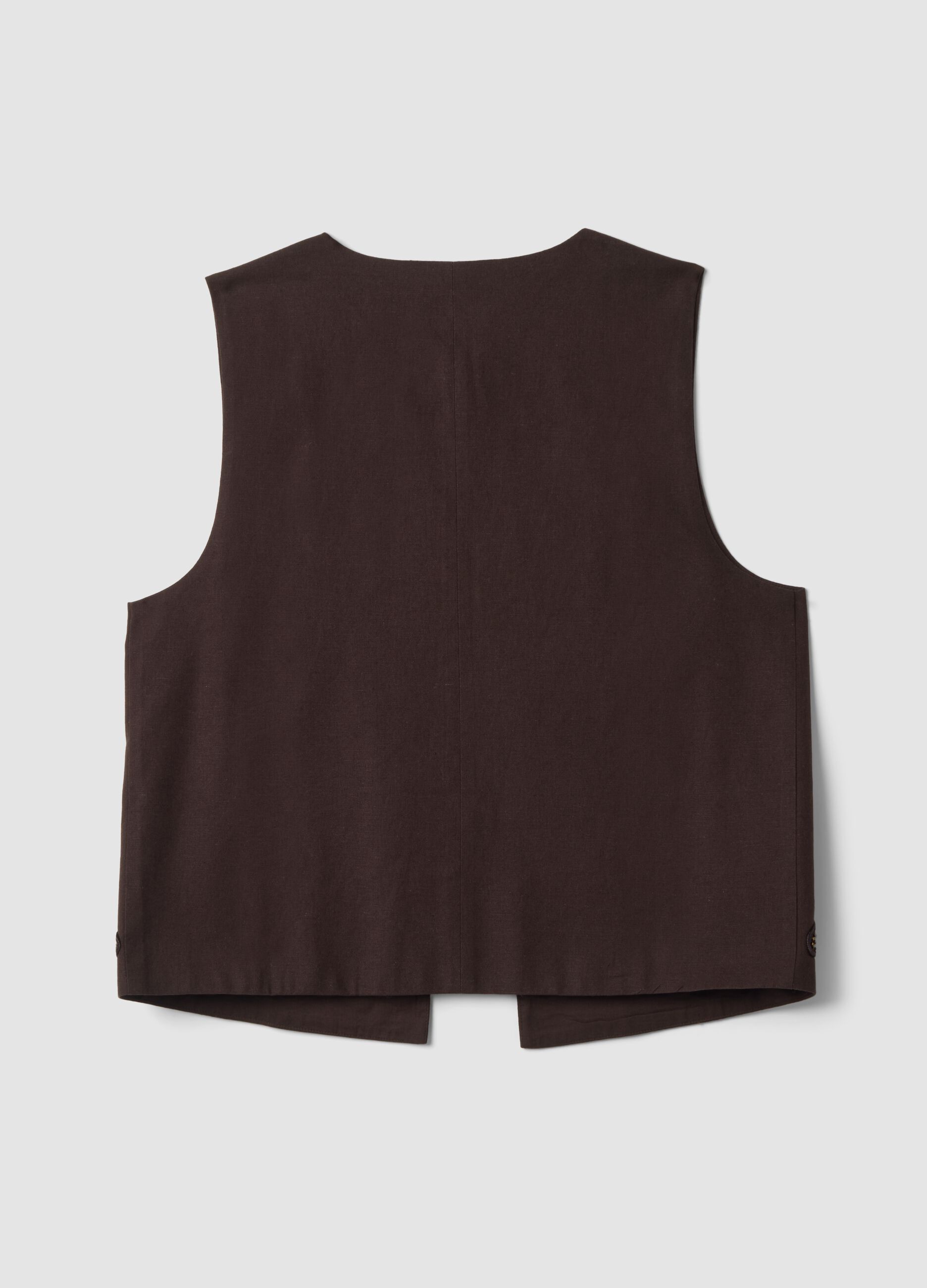 Brown cotton-linen blend waistcoat with floral embroidery