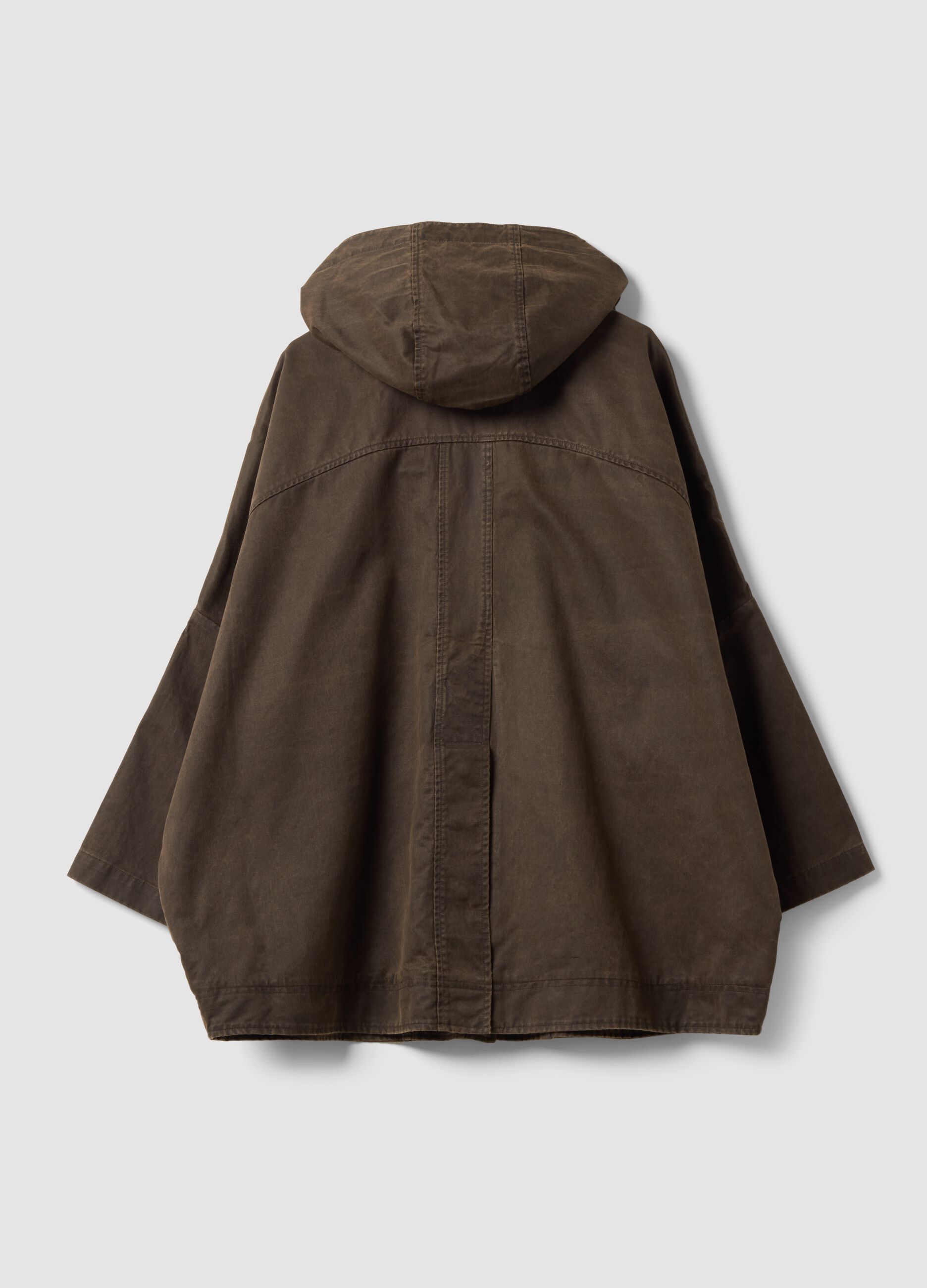 Giacca marrone con cappuccio in misto cotone over fit con colletto a contrasto