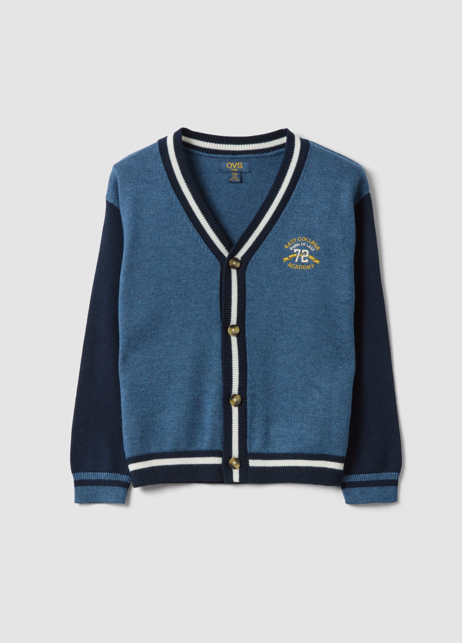 Blue regular-fit cardigan in viscose and wool blend