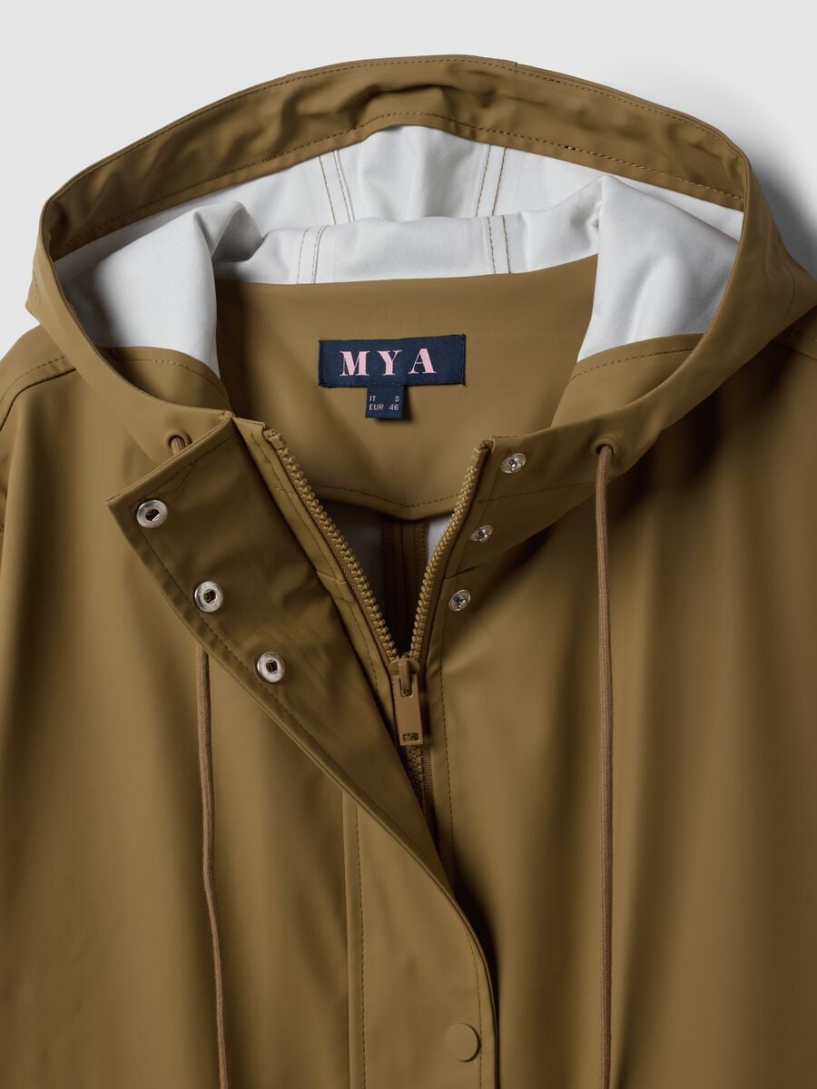 Brown rain jacket with hood, zip and snap-button fastening, regular fit_2