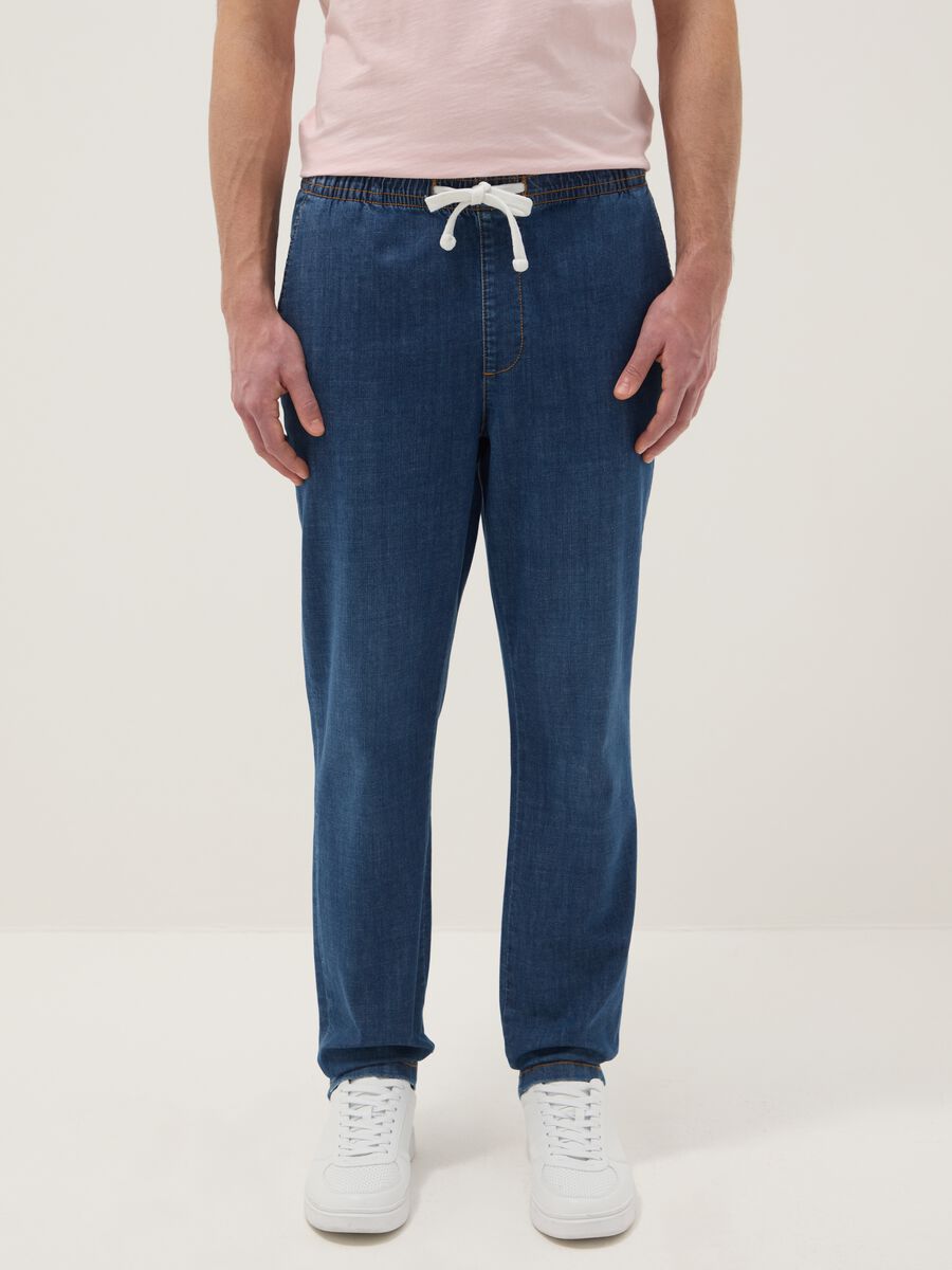 Regular fit stretch cotton denim blue jeans_2