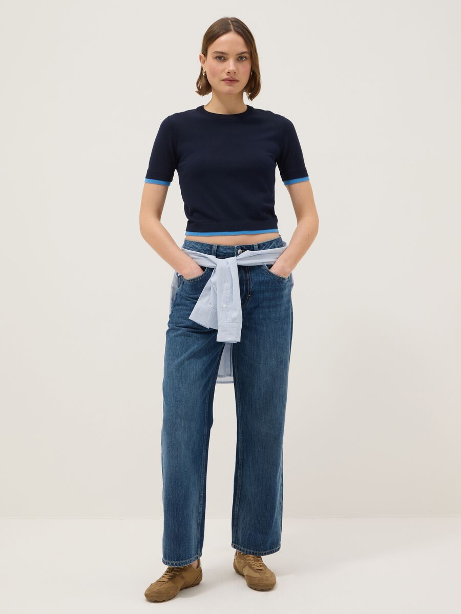 Blue viscose blend crewneck sweater, regular fit_1