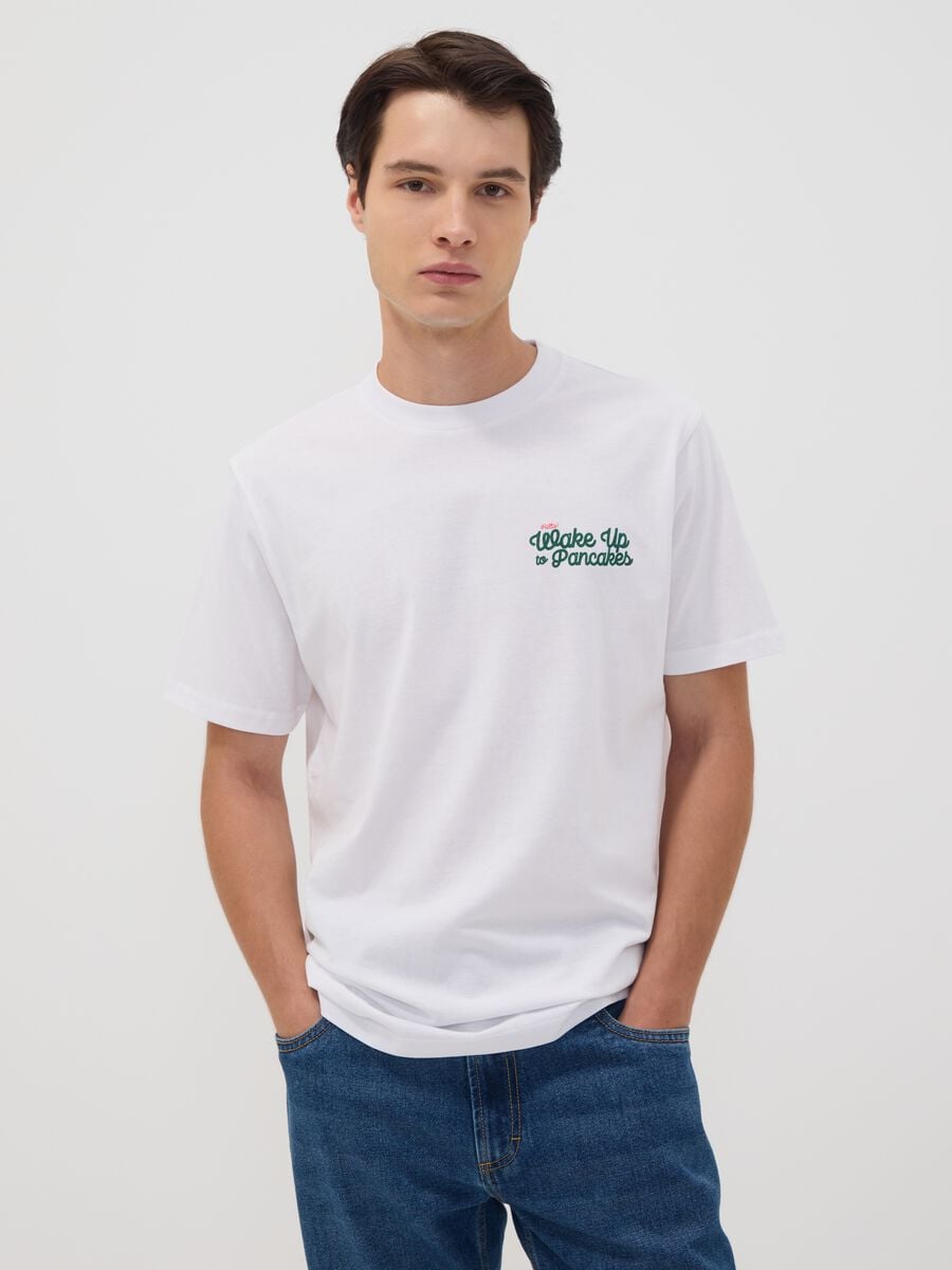 White pure cotton jersey T-shirt with print, regular fit_0