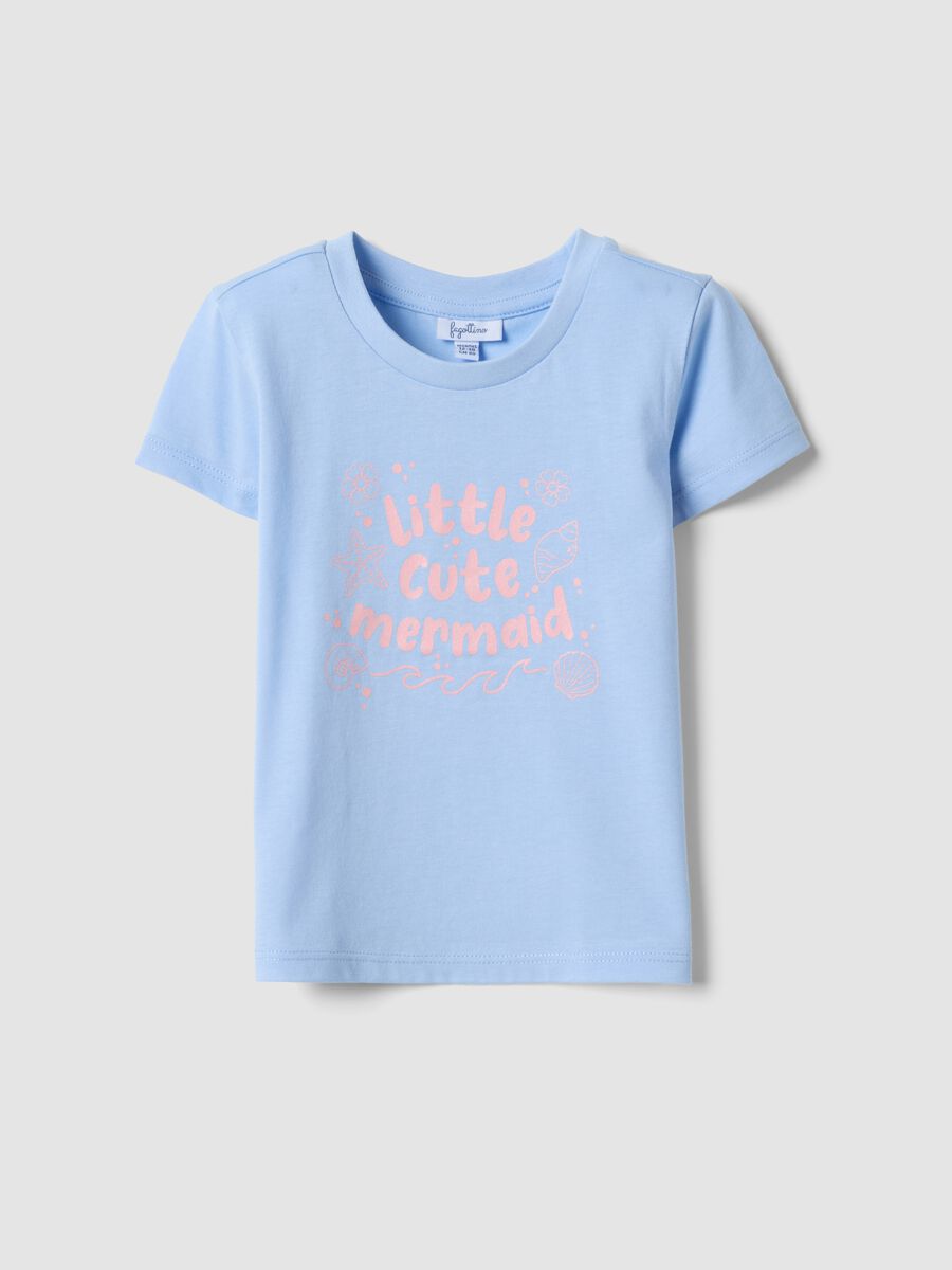 T-shirt azul-claro para menina em algod&atilde;o org&acirc;nico puro com estampado mar&iacute;timo_0