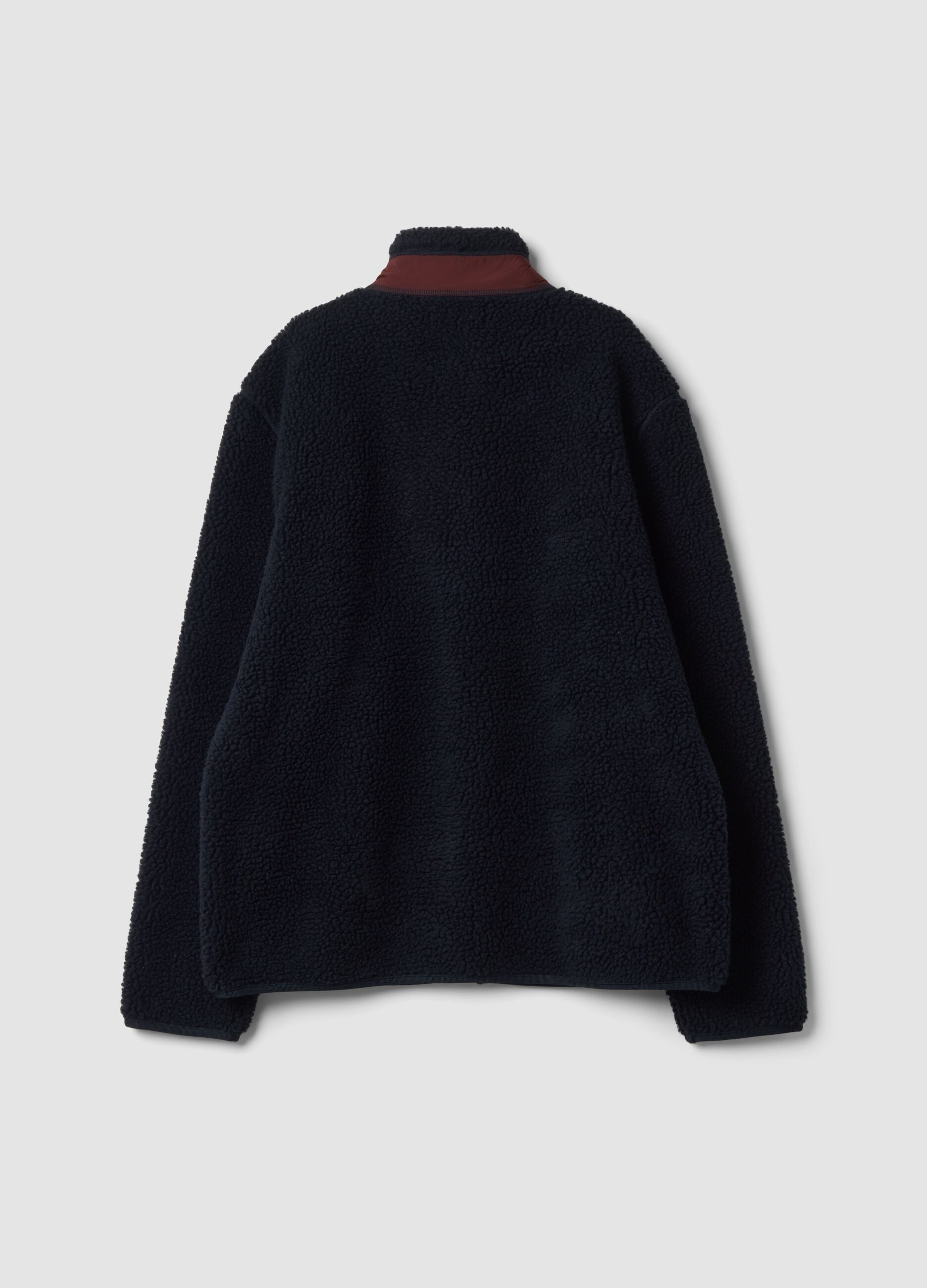 Blue regular-fit sherpa sweatshirt with crew neck and zip