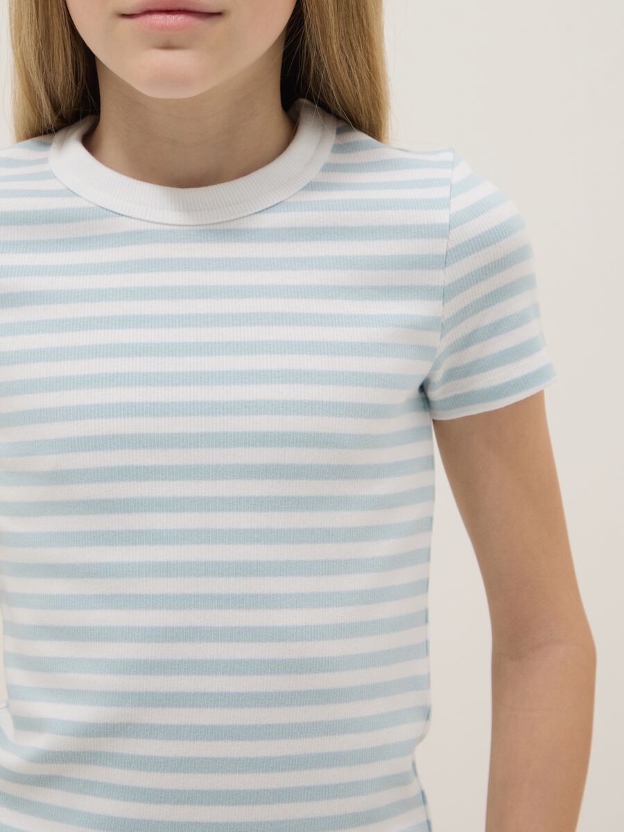 Multicolour striped slim fit stretch cotton girls' T-shirt_2