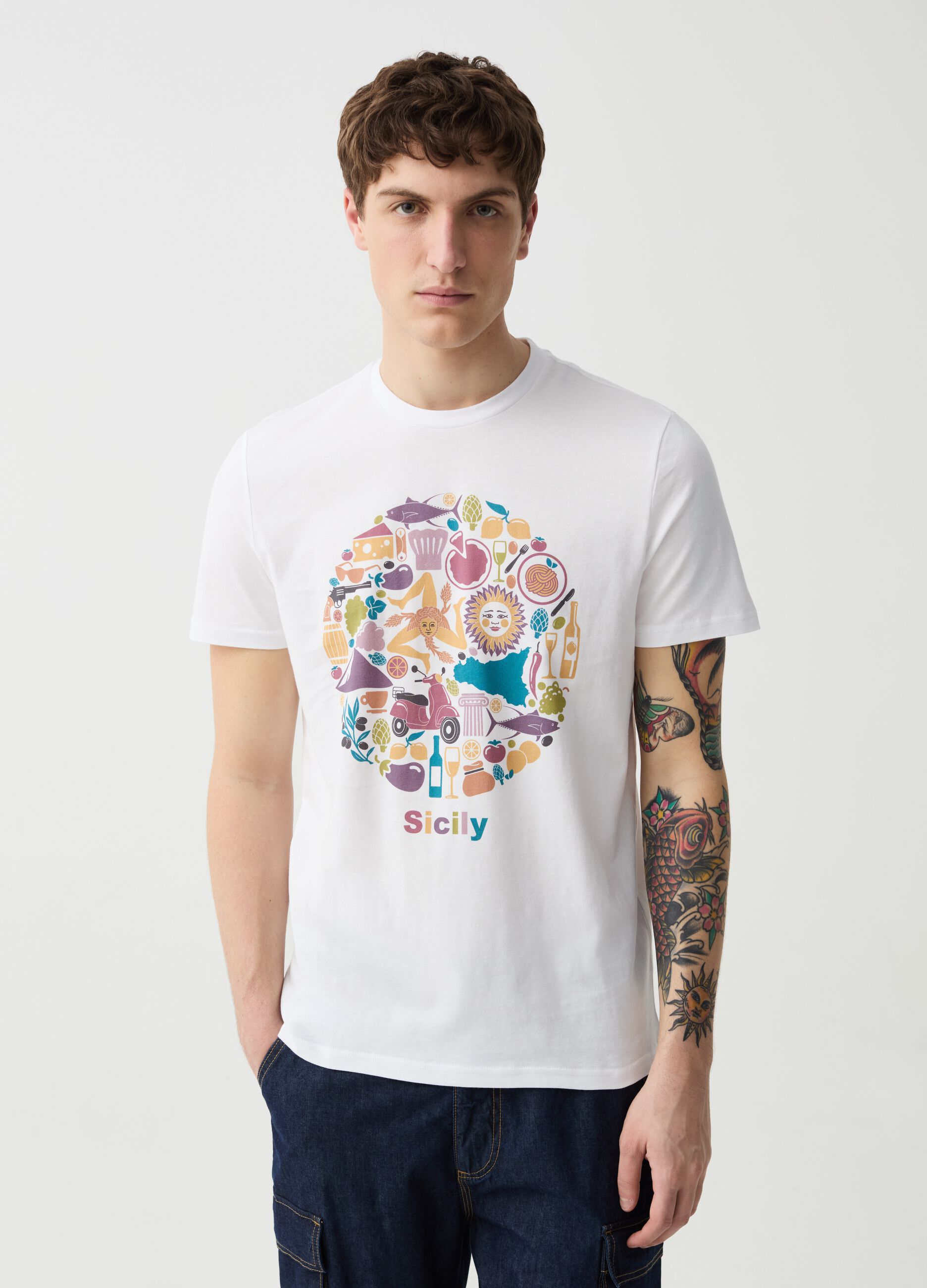 Cotton T-shirt with Sicily print