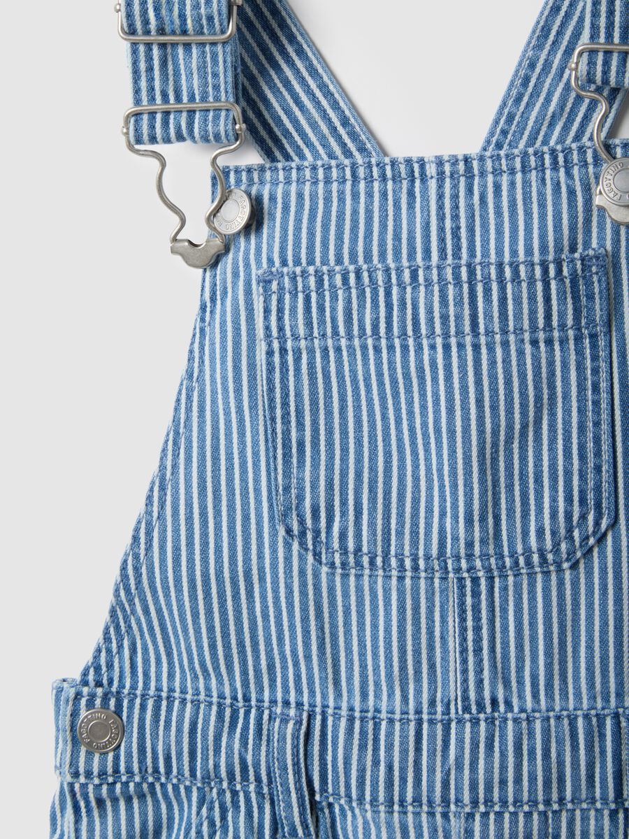 Pure cotton regular fit baby dungarees with blue stripes_2