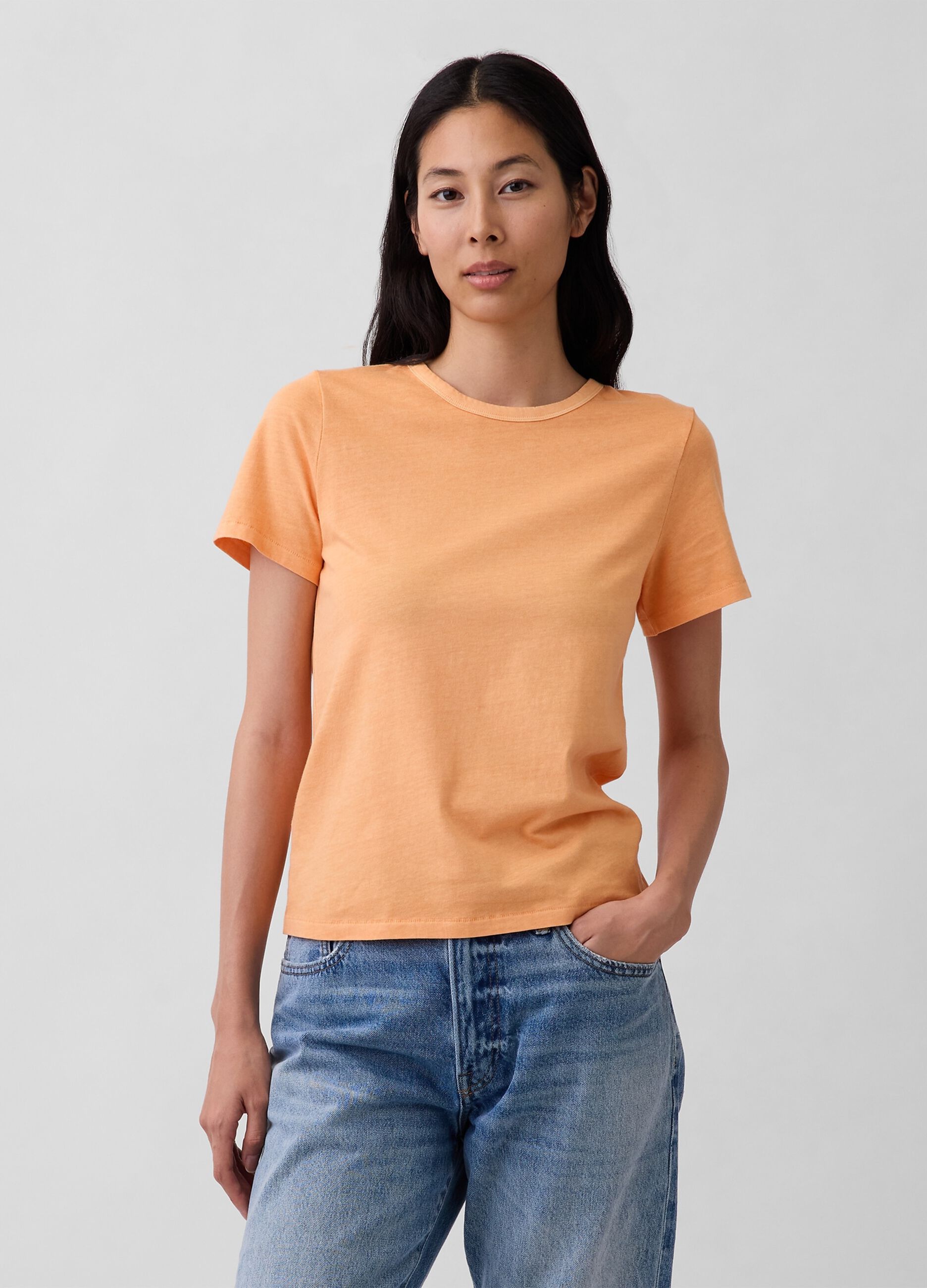 Orange T-Shirt aus reiner Baumwolle mit Rundhals und regular Fit