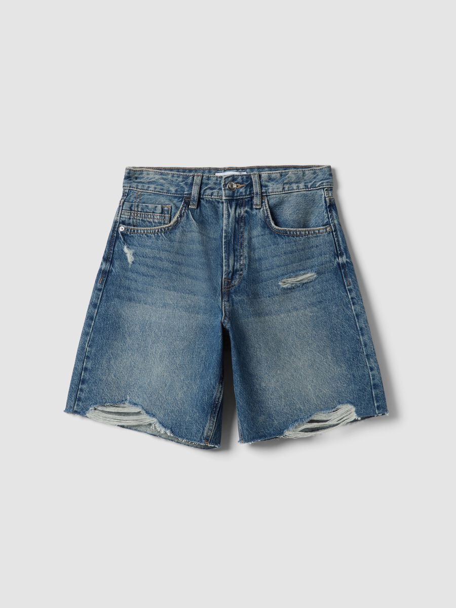 Reine Baumwoll-Denim-Shorts in Blau mit Straight Fit_4
