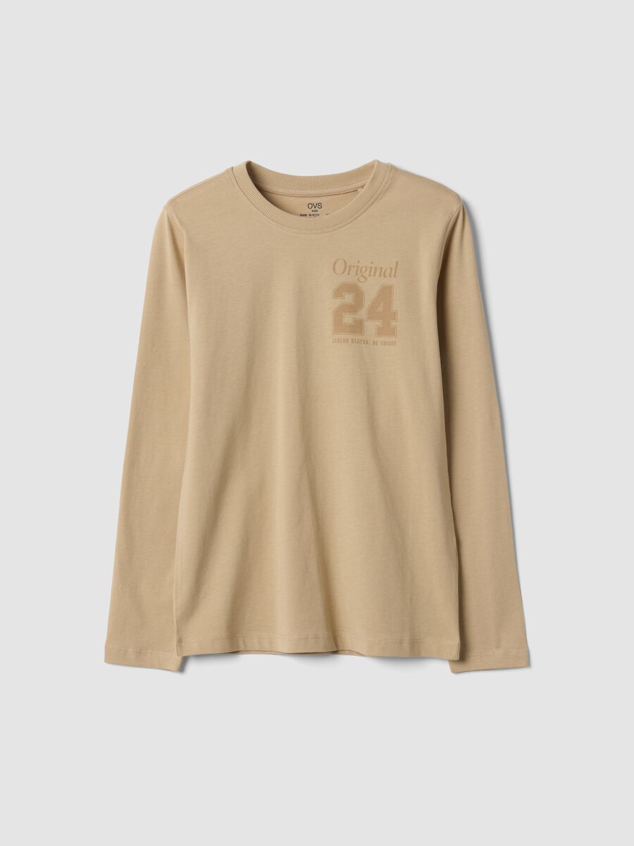 Brown pure organic cotton T-shirt with varsity print_0