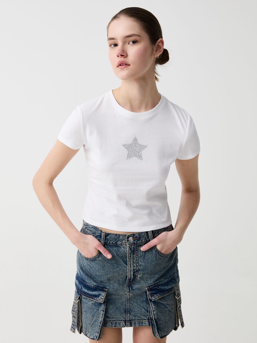 Cotton T-shirt with diamanté design_1