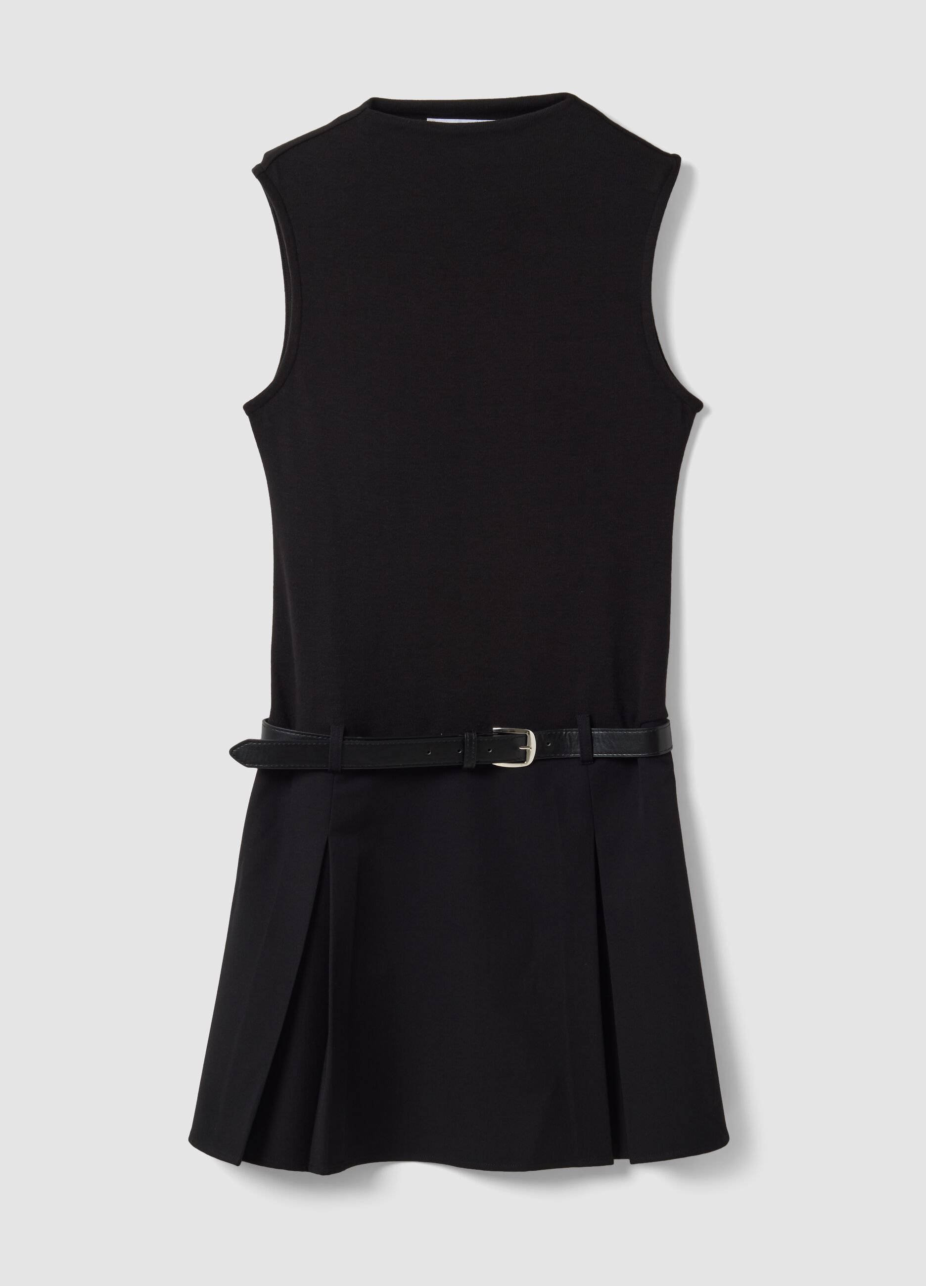 Black stretch viscose dress with structured high neckline