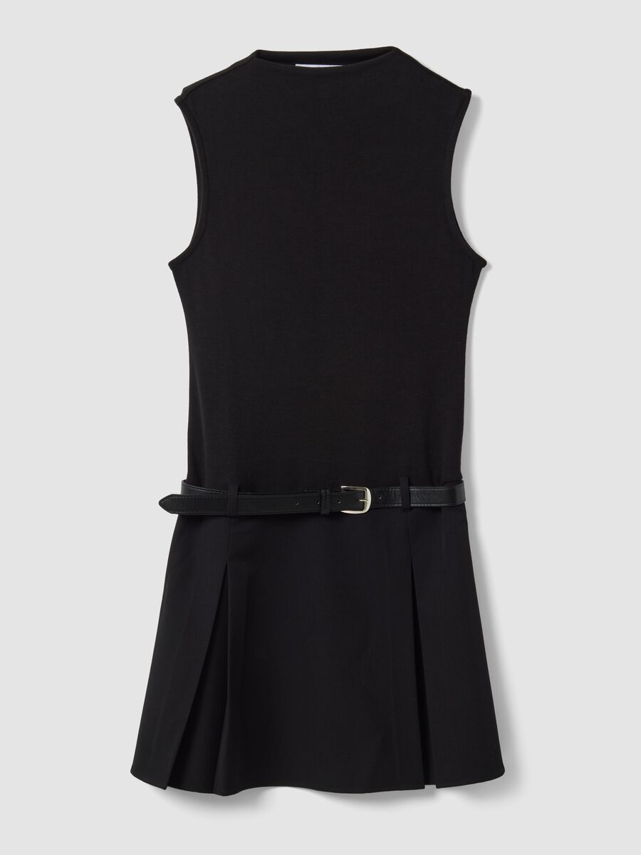 Black stretch viscose dress with structured high neckline_4