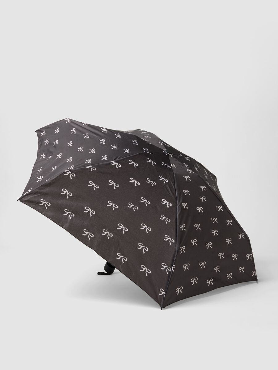 Black folding umbrella with bow print_0