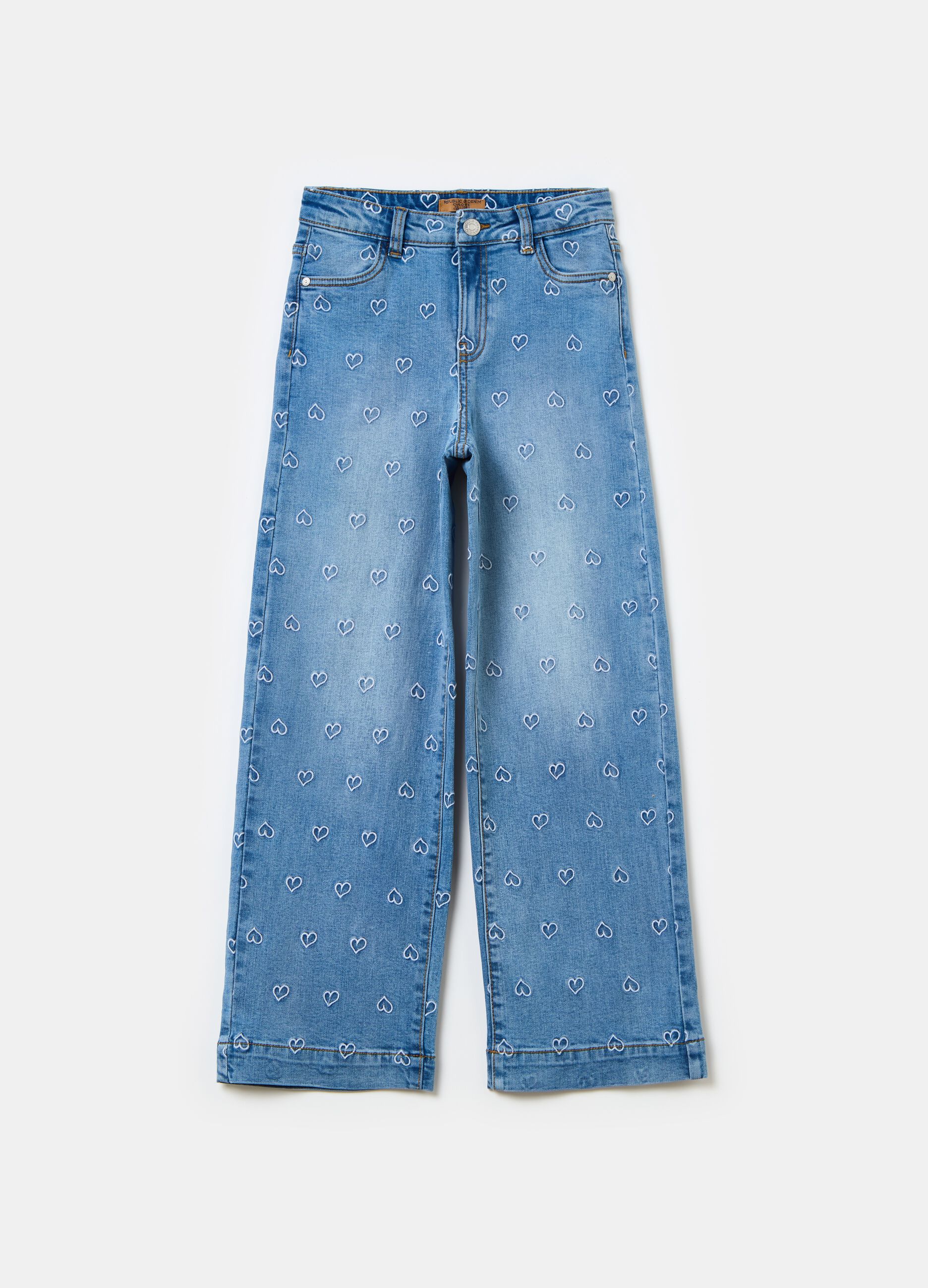 Culotte jeans with hearts embroidery