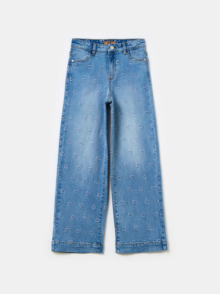 Jeans culotte con ricamo cuori_0