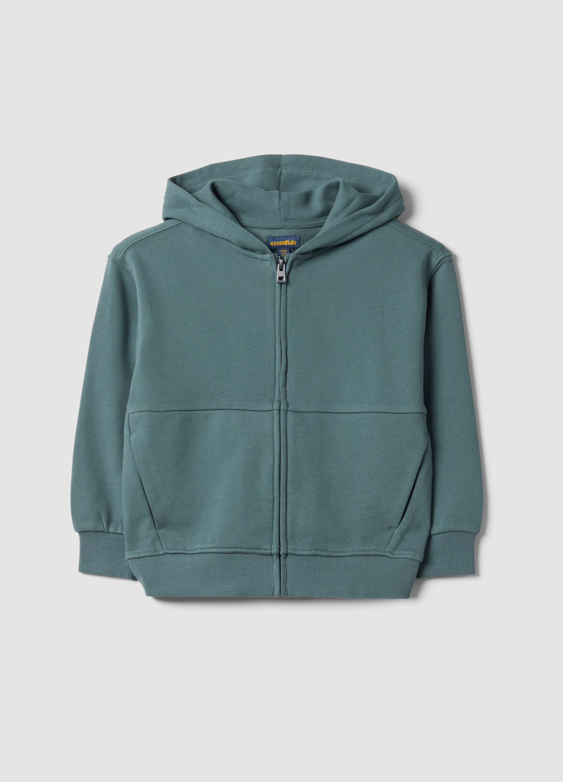 Green organic cotton hooded sweatshirt, oversized fit, for boys