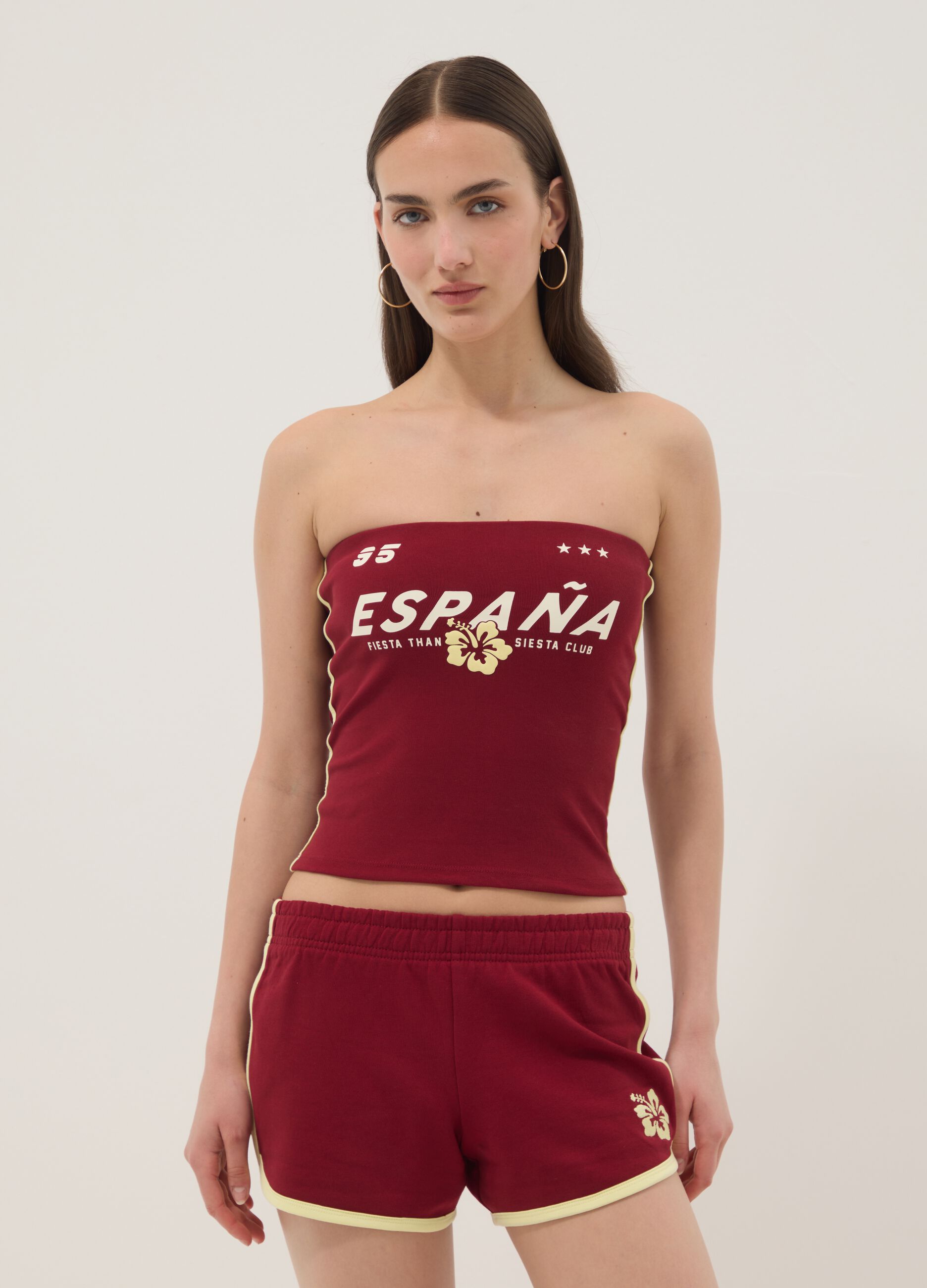 Red bandeau top in stretch cotton