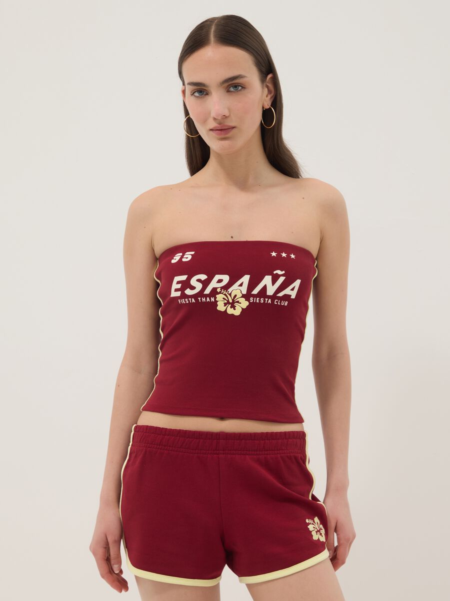 Red bandeau top in stretch cotton_1