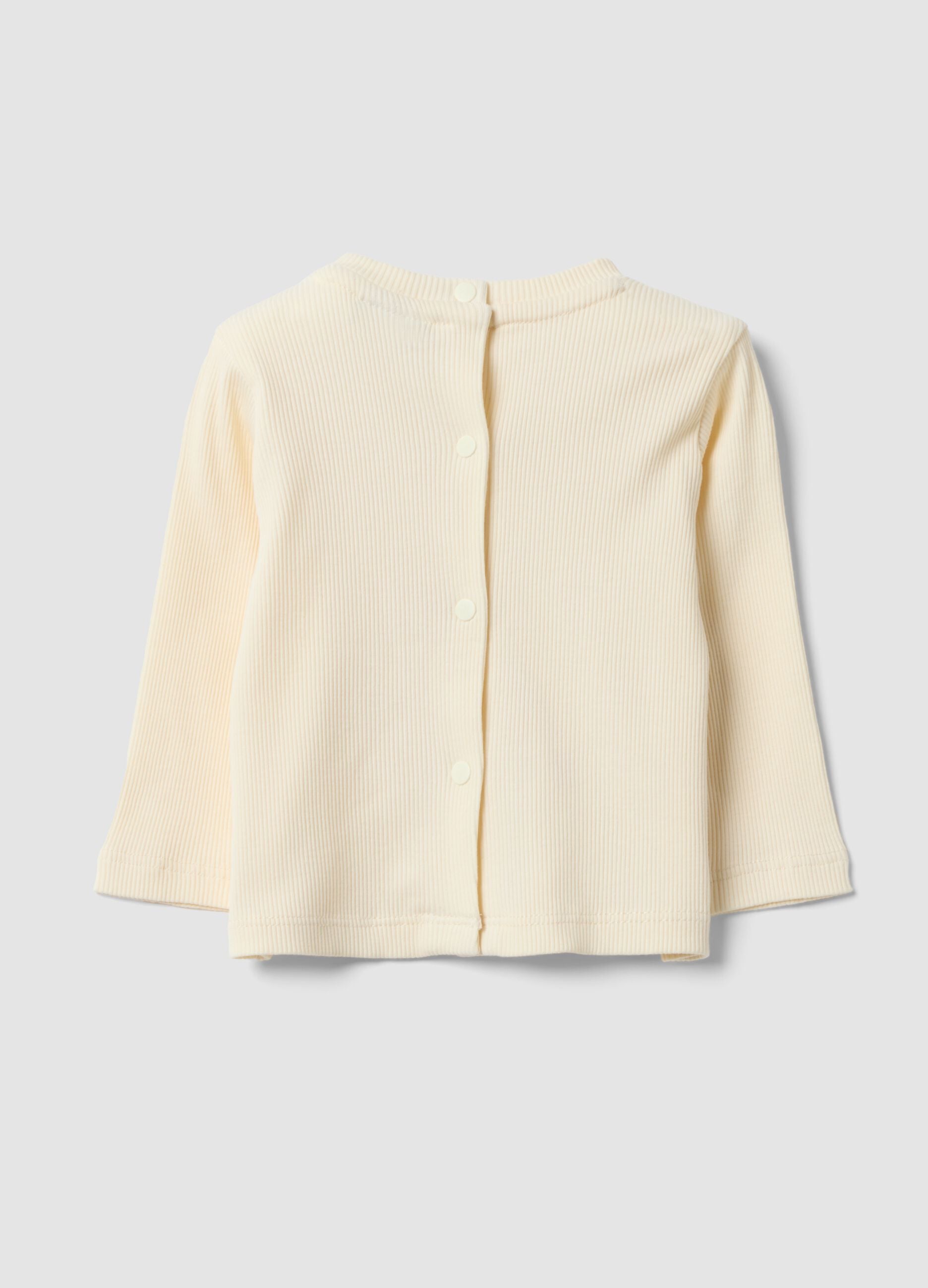 Wei&szlig;es geripptes Shirt aus reiner Bio-Baumwolle mit Schmetterlingsstickerei f&uuml;r Baby-M&auml;dchen
