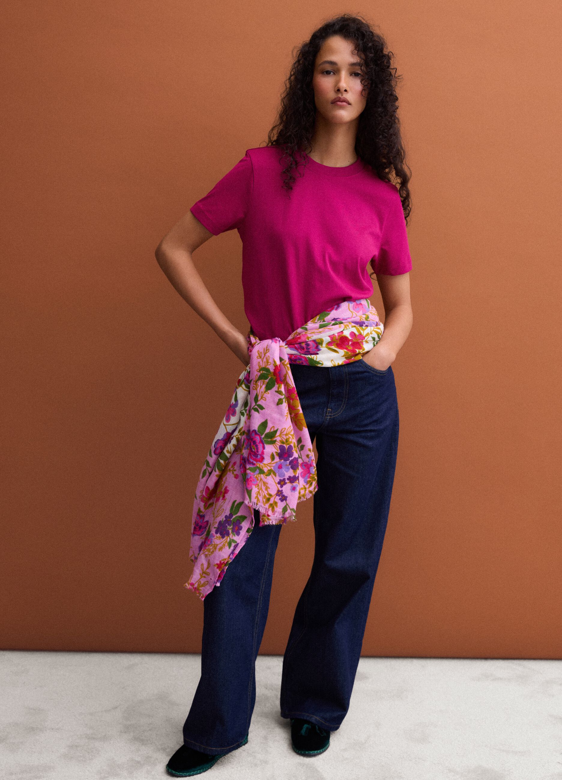 Pink regular-fit crew-neck T-shirt in pure Supima cotton