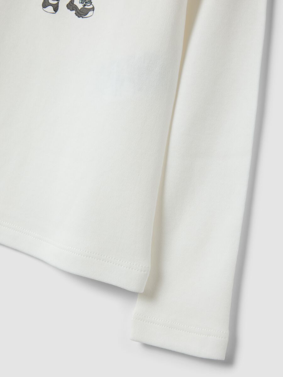 T-shirt bianca in puro cotone organico con collo rialzato e stampa orsetto_3