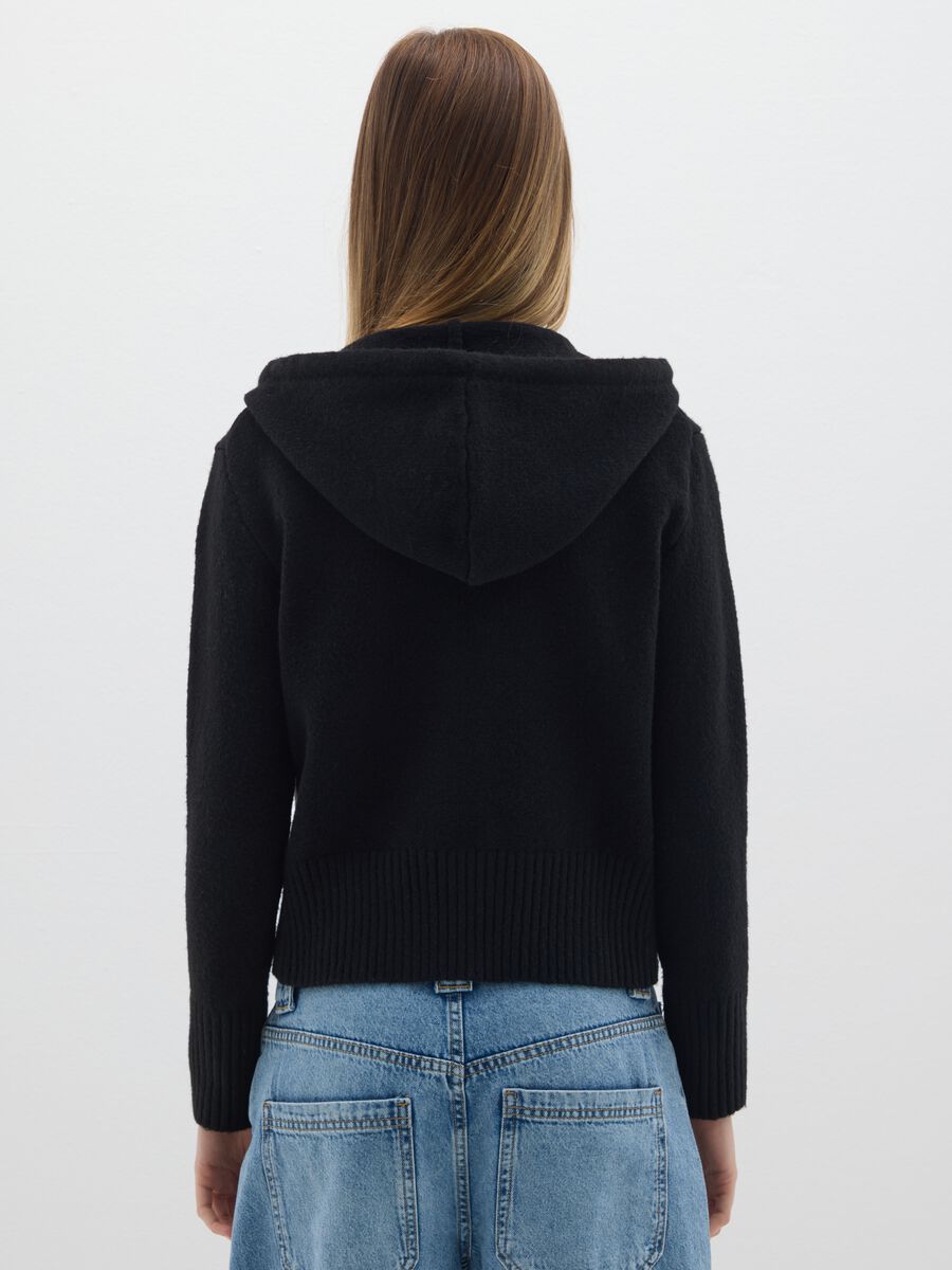 Black hooded cardigan regular fit with zip_2