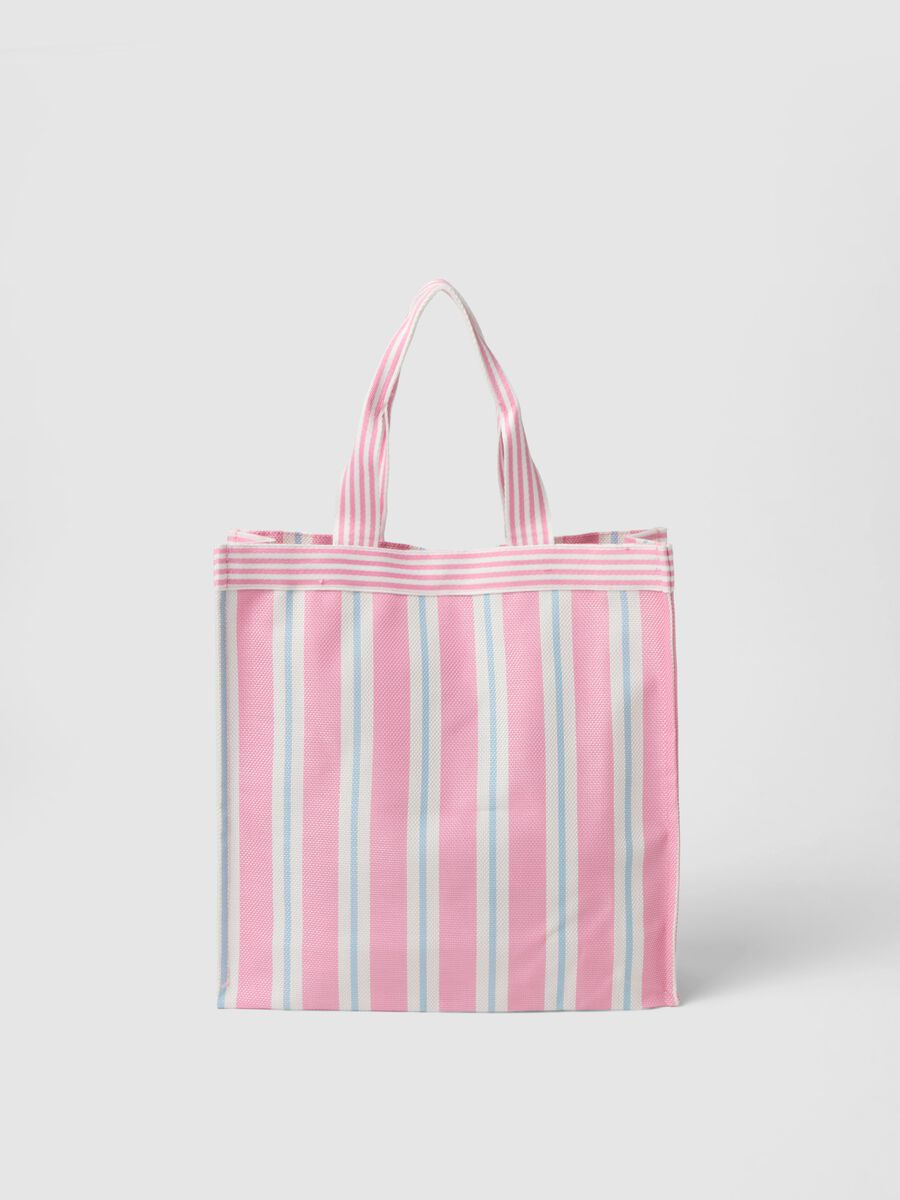 Multicolour striped shopper bag with embroidered lettering_1