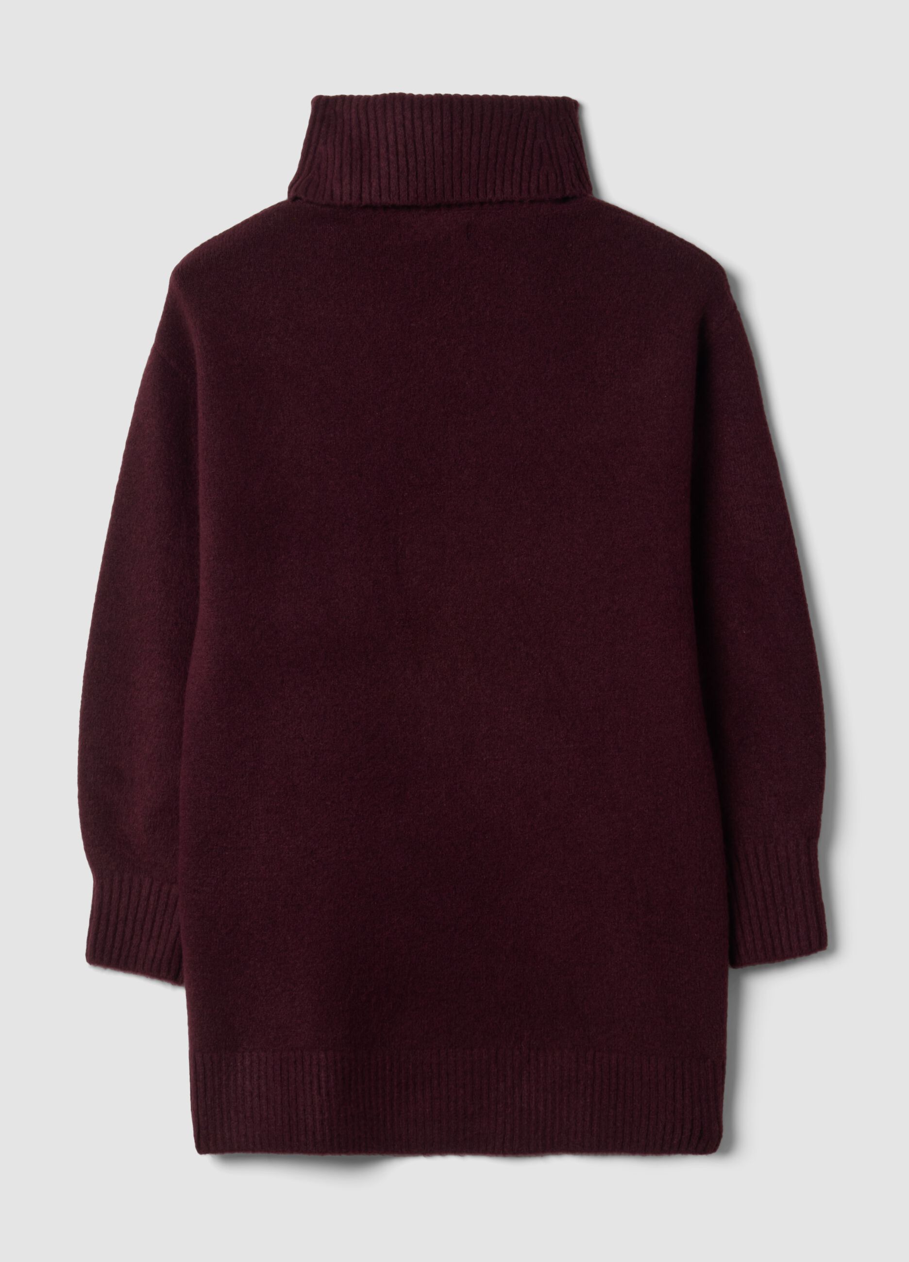 Purple stretch wool roll-neck dress